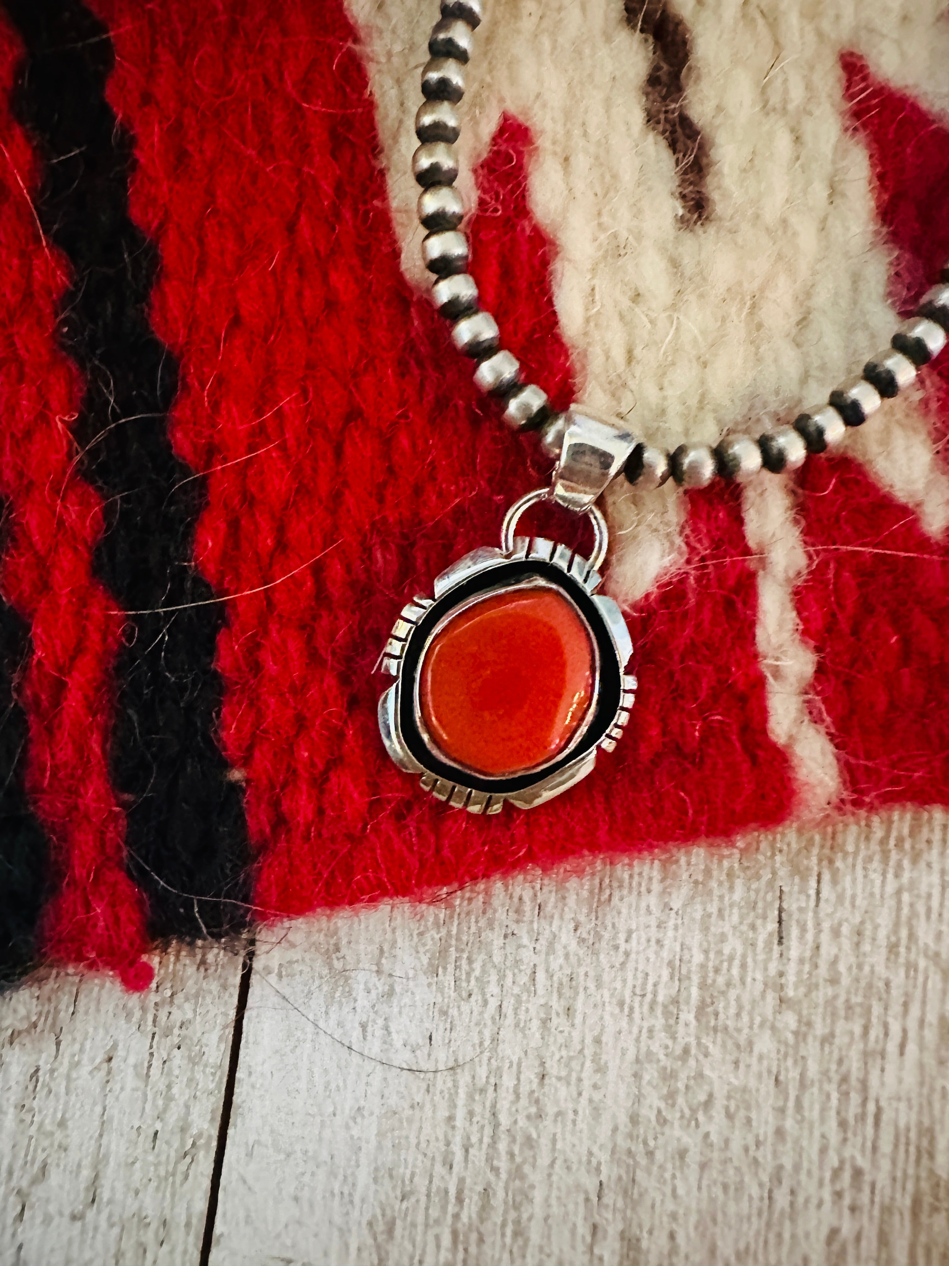 Navajo Sterling Silver & Coral Shadowbox Pendant