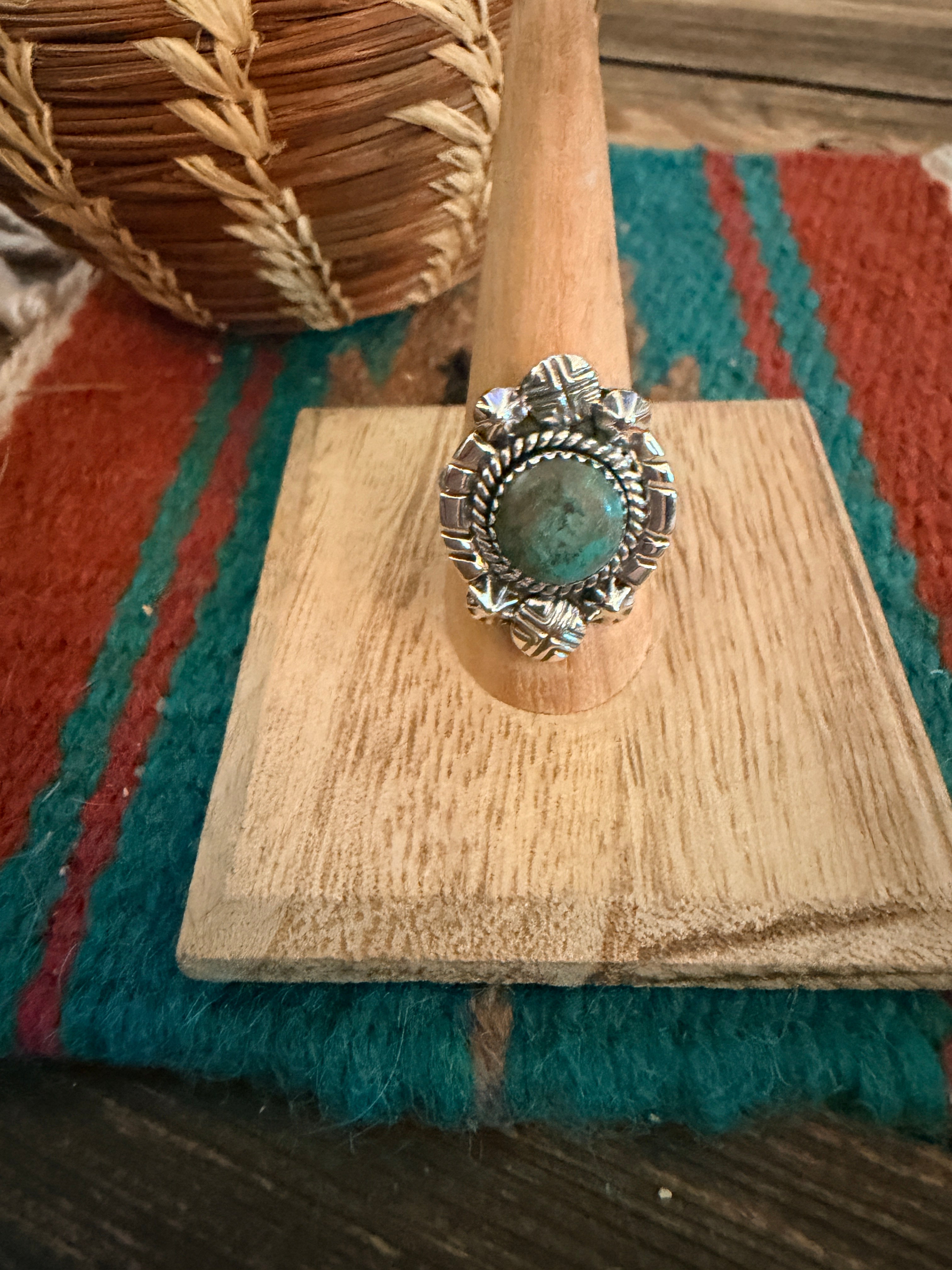 Handmade Sterling Silver Number 8 Turquoise Adjustable Ring Signed Nizhoni