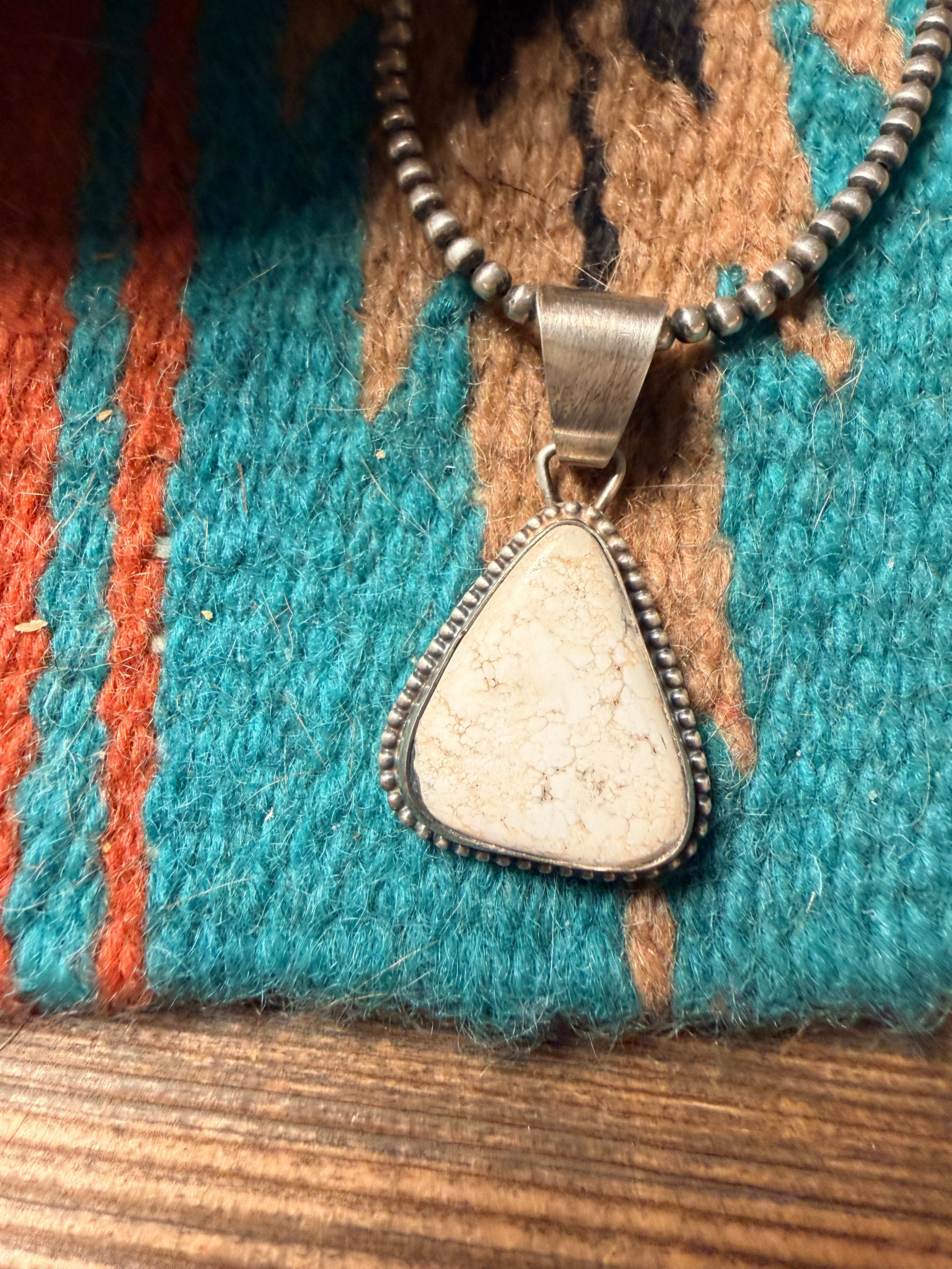 Handcrafted Sterling Silver & White Buffalo Pendant by Sheila Becenti