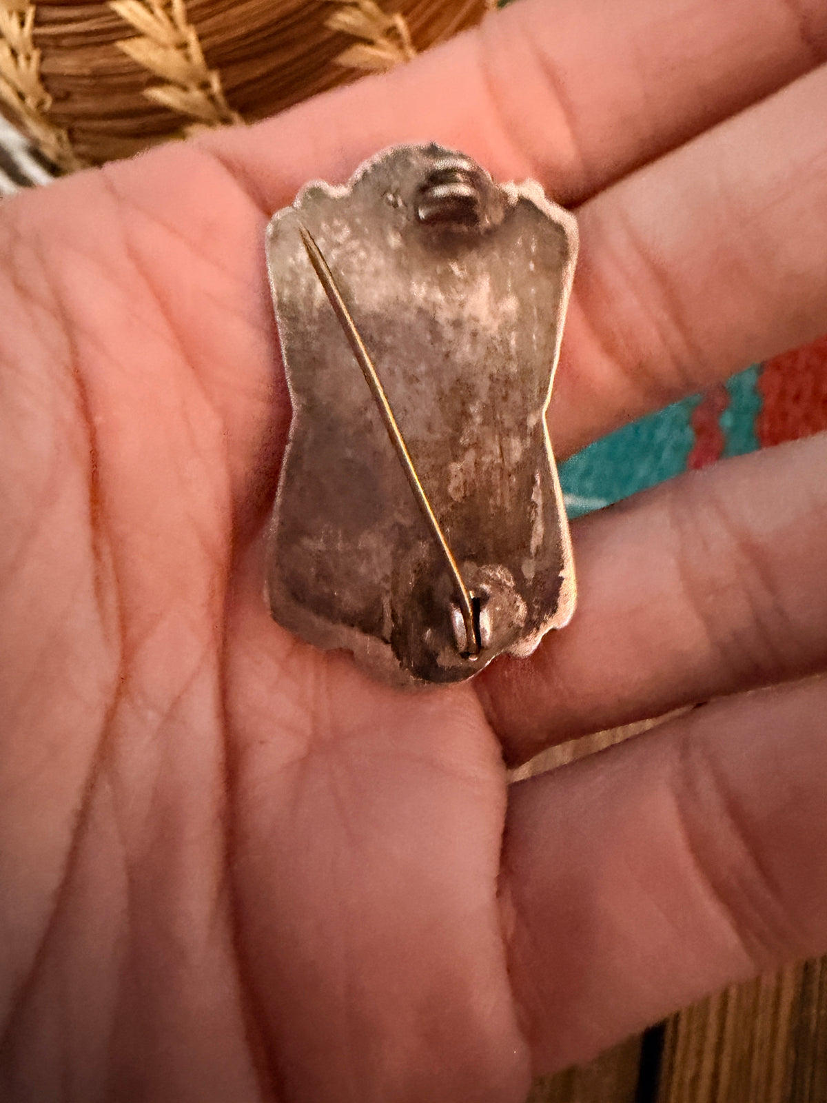 Old Pawn Handcrafted Onyx & Sterling Silver Brooch