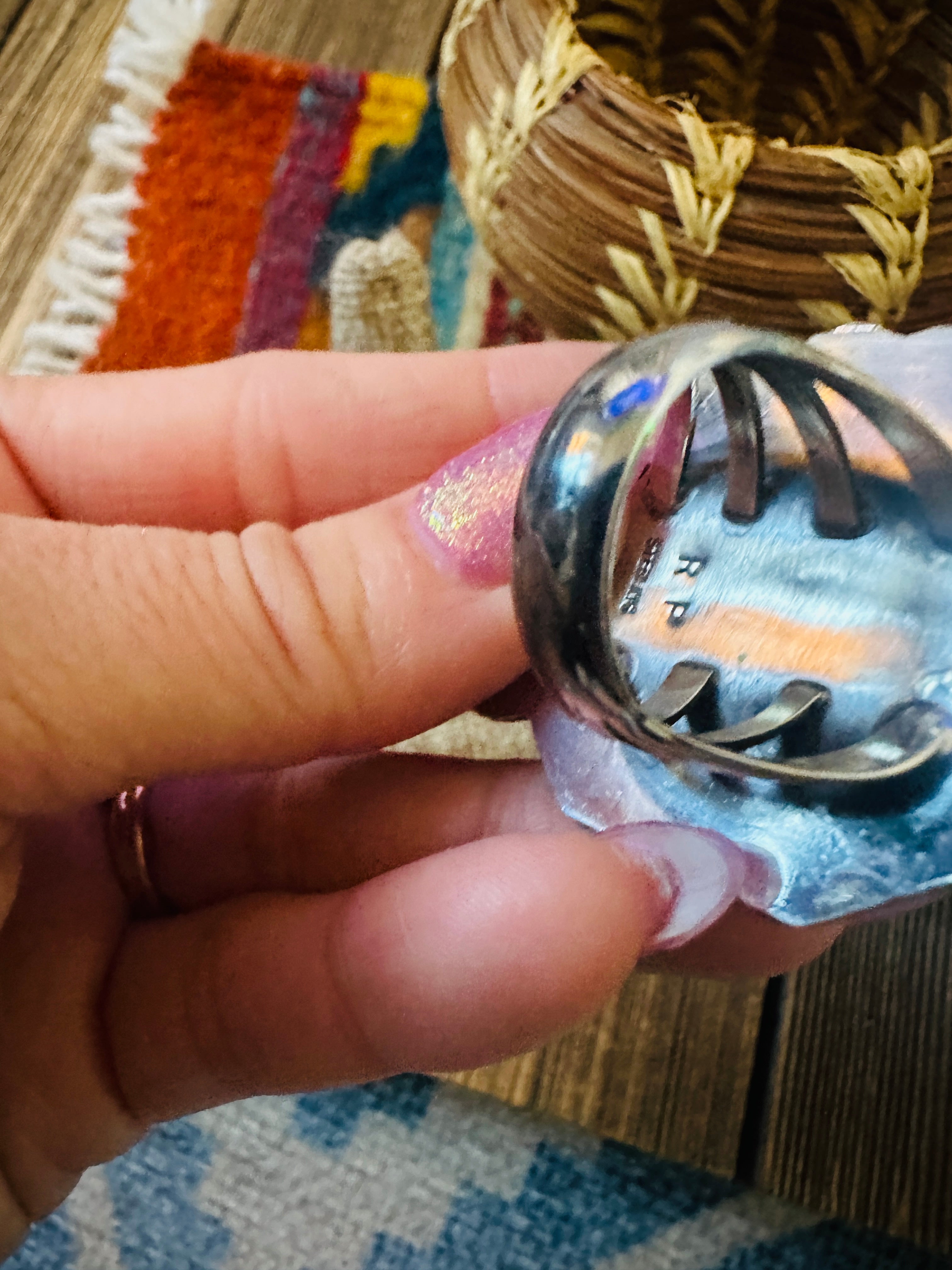 Handcrafted Turquoise & Sterling Silver Ring 9 by Rosella Paxson