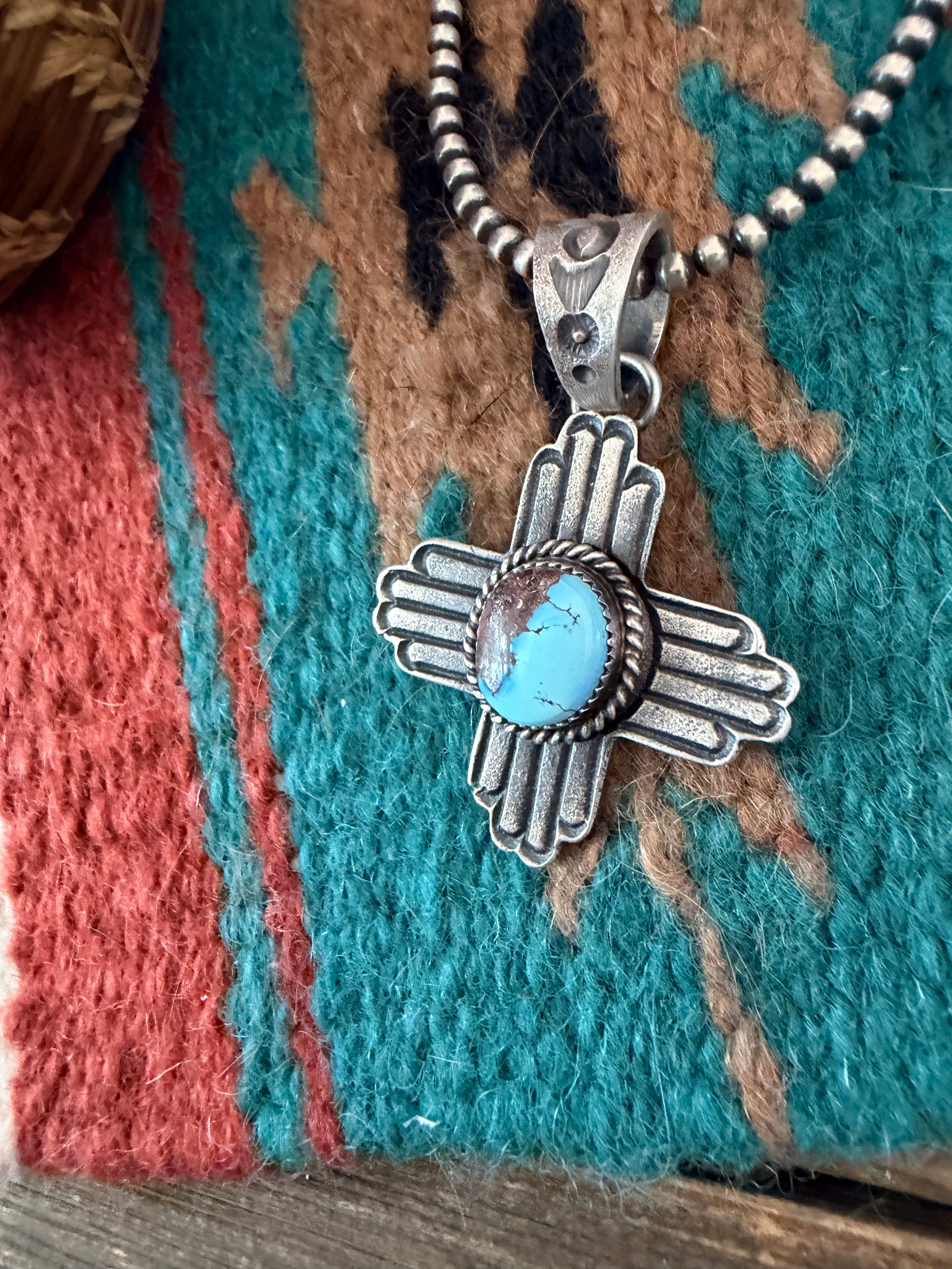 Handcrafted Sterling Silver & Golden Hills Turquoise Cross Pendant by Kevin Billah