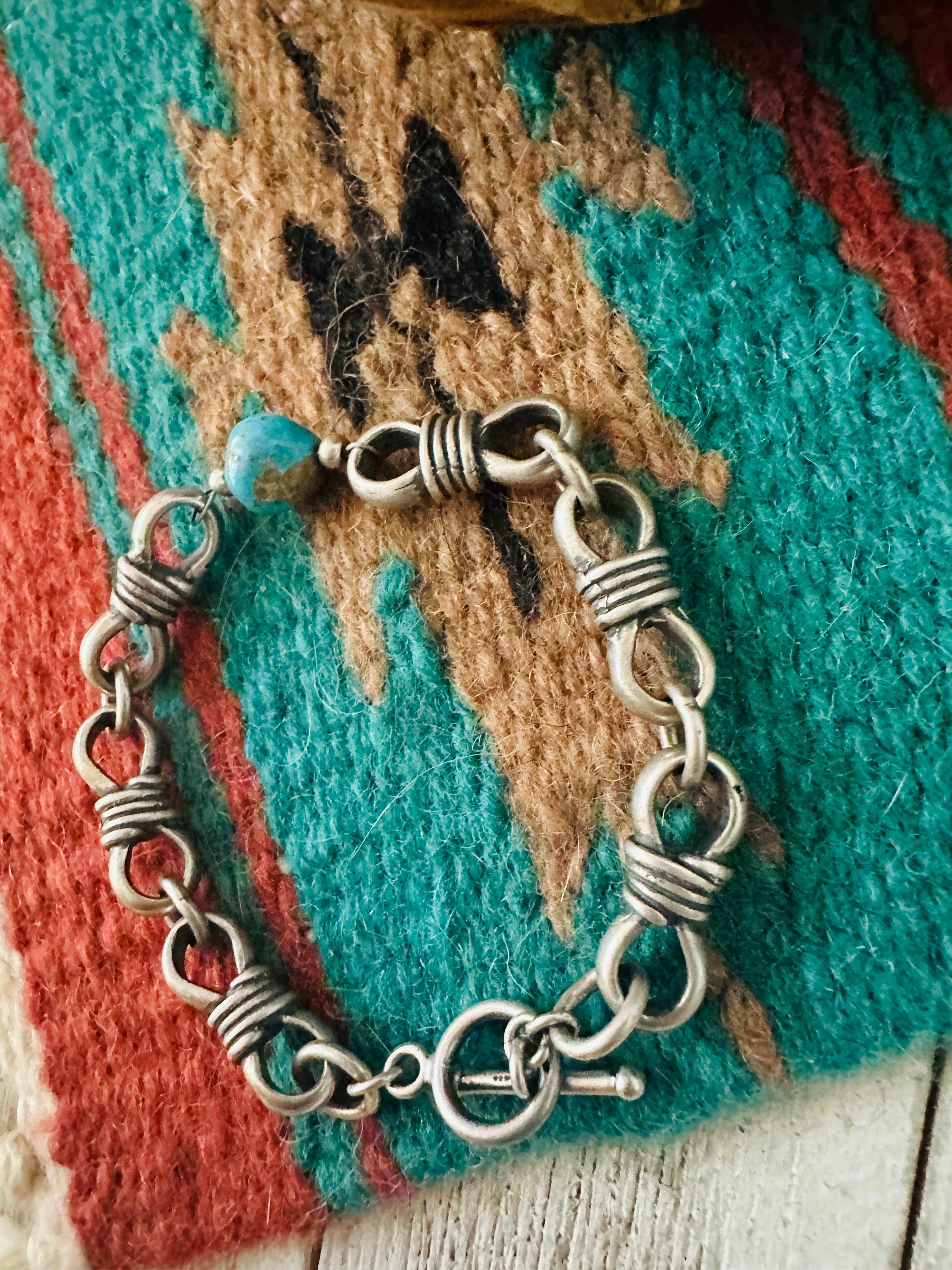 Navajo Turquoise & Sterling Silver Chain Bracelet