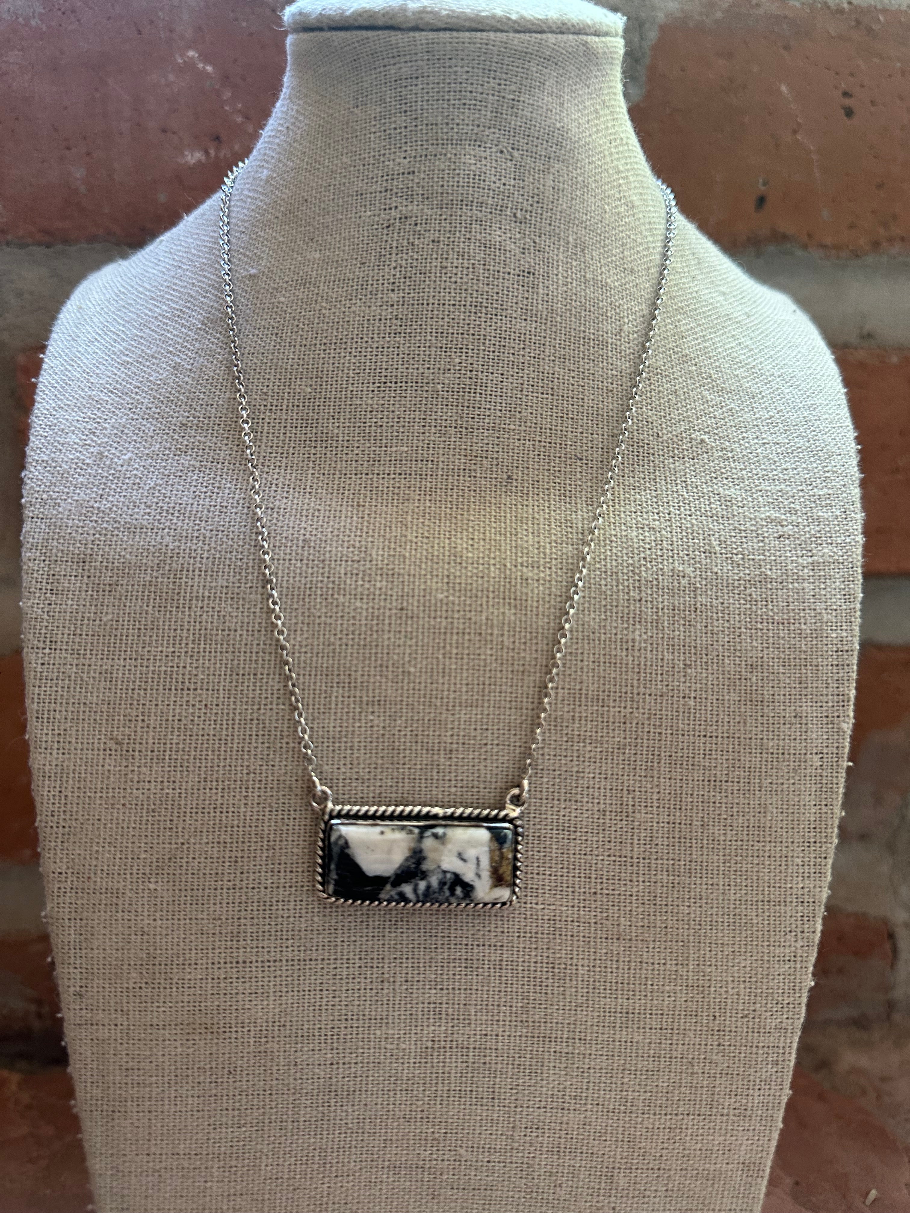 Handmade Sterling Silver & White Buffalo Bar Necklace