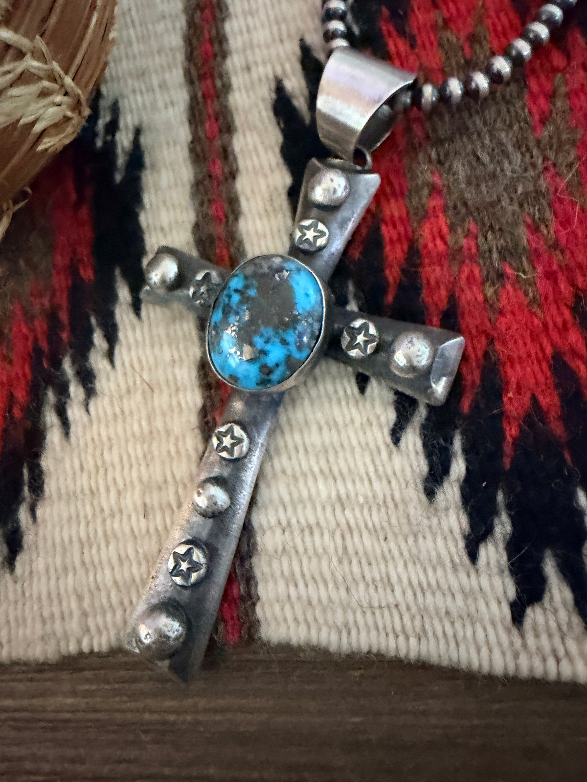 Handcrafted Turquoise & Sterling Silver Cross Pendant by Chimney Butte