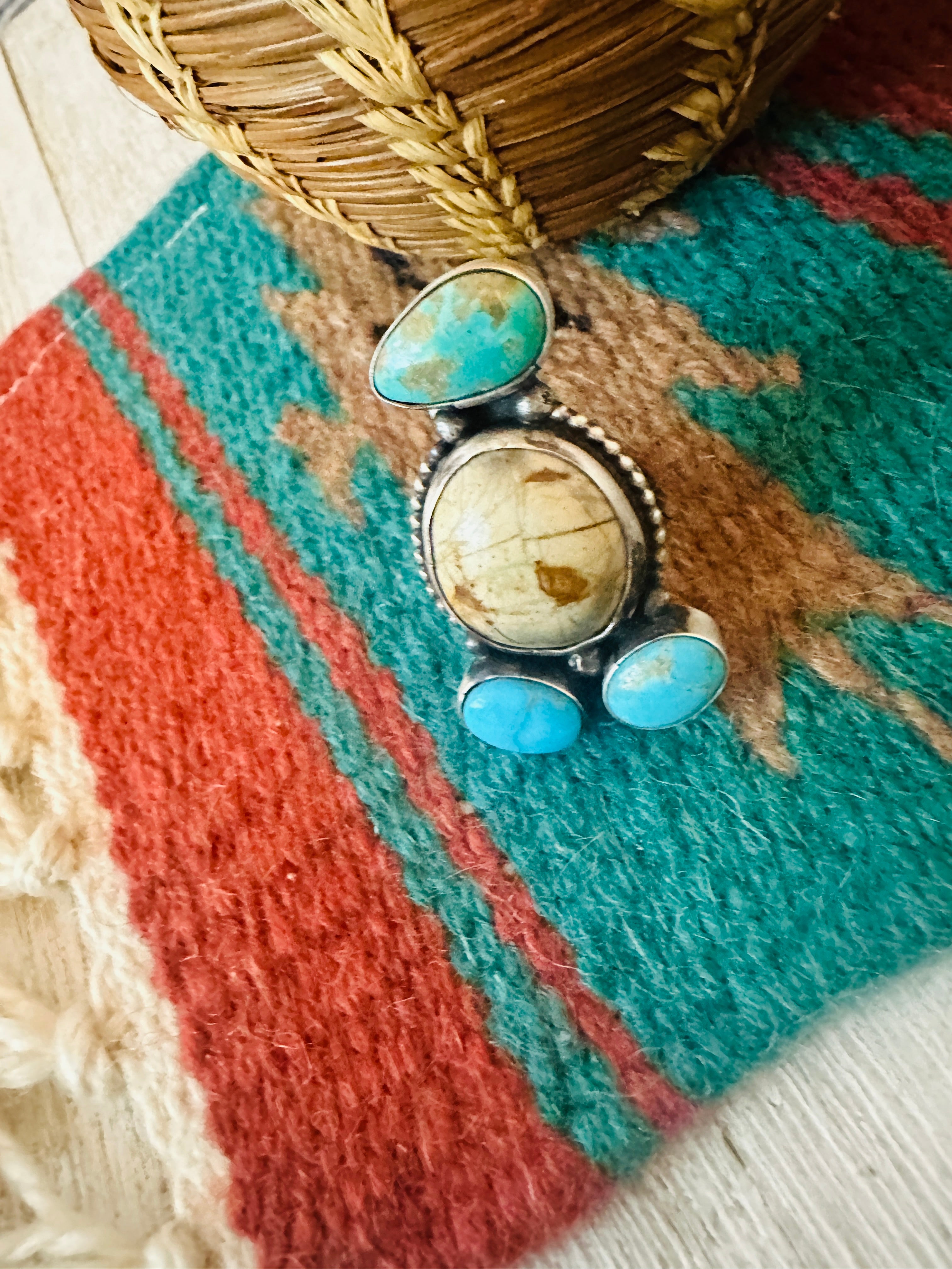 Navajo Ribbon Turquoise & Sterling Silver Adjustable Ring