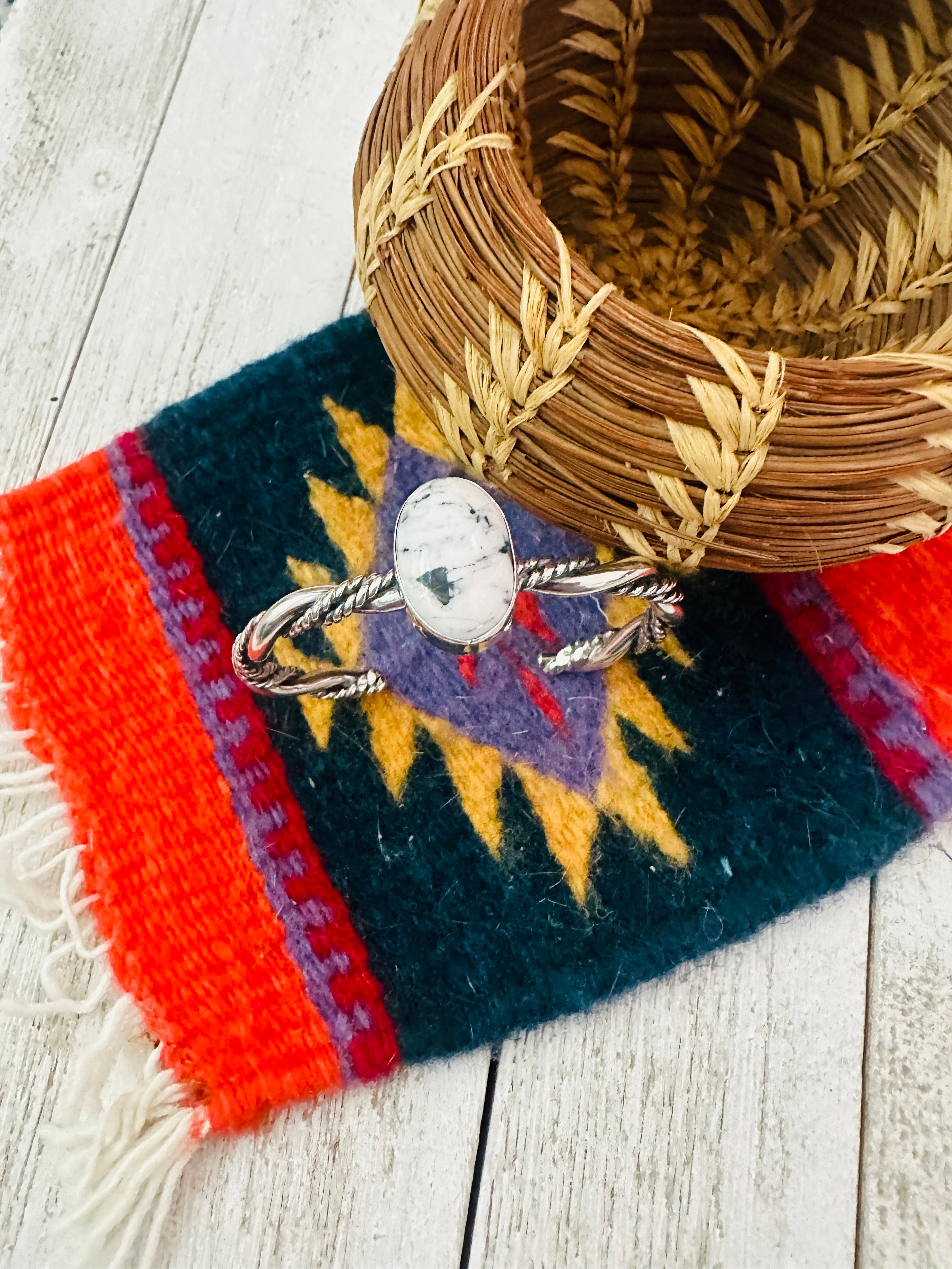 Navajo White Buffalo & Sterling Silver Cuff Bracelet