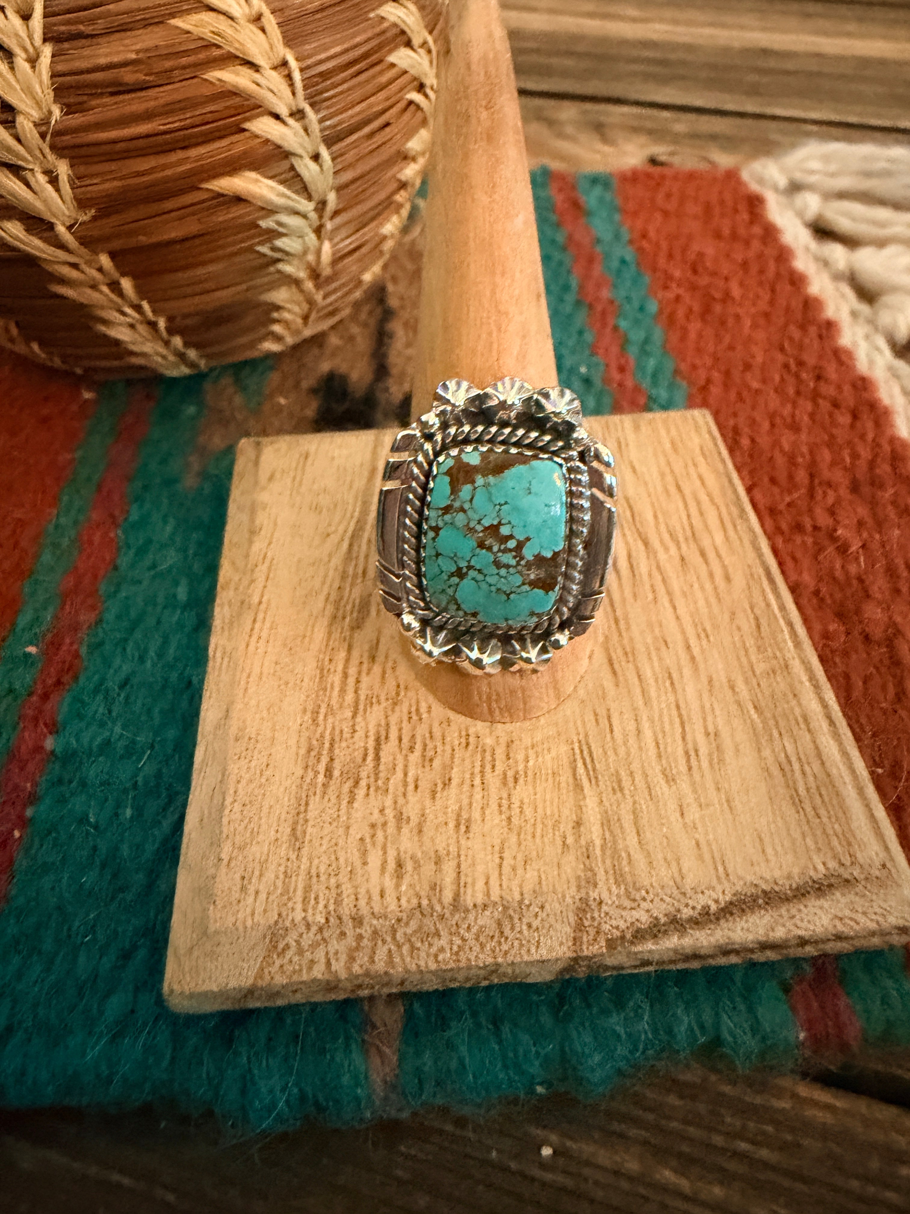 Handmade Sterling Silver Number 8 Turquoise Adjustable Ring Signed Nizhoni