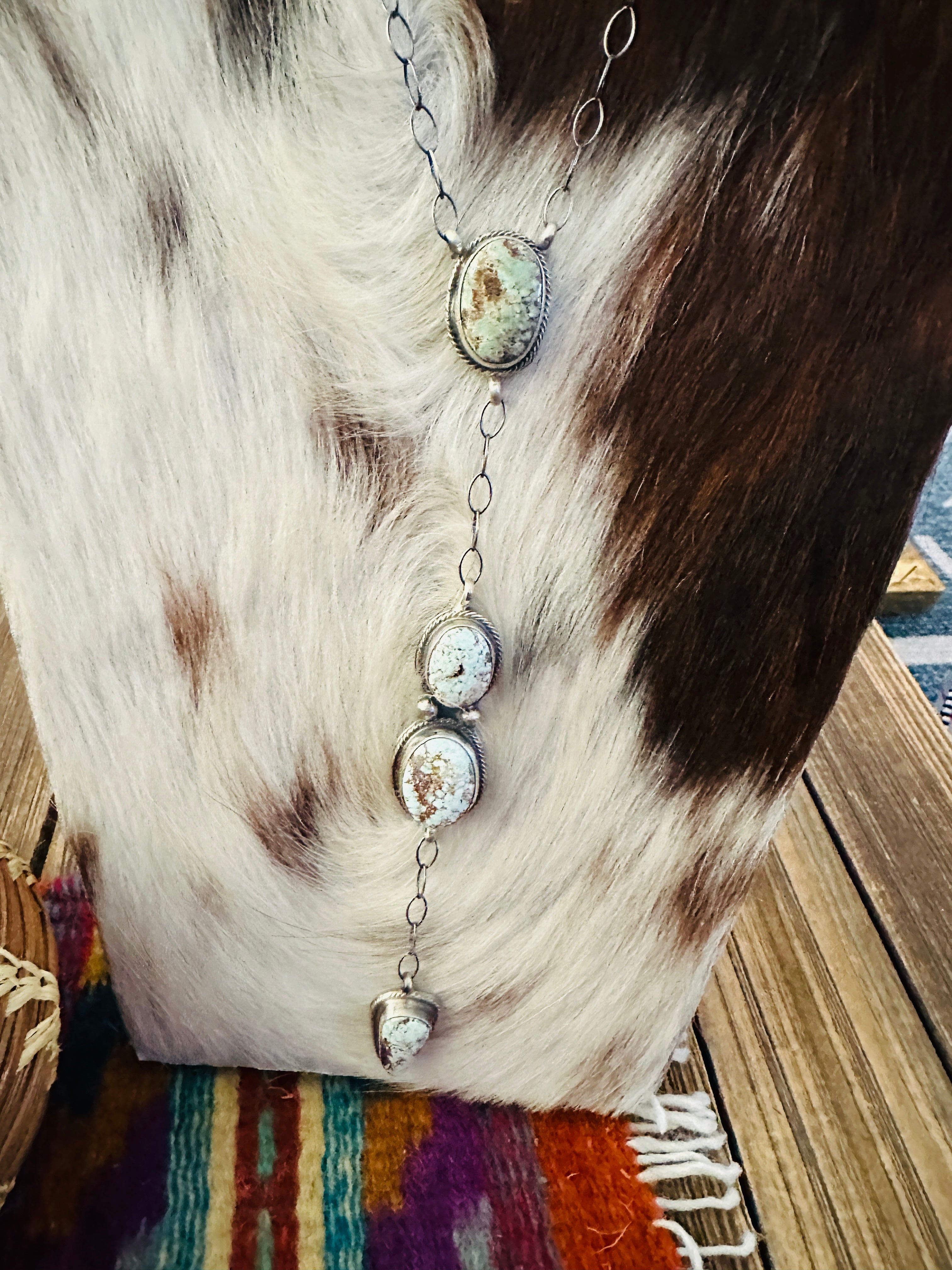 Handcrafted Dry Creek Turquoise & Sterling Silver Lariat Necklace