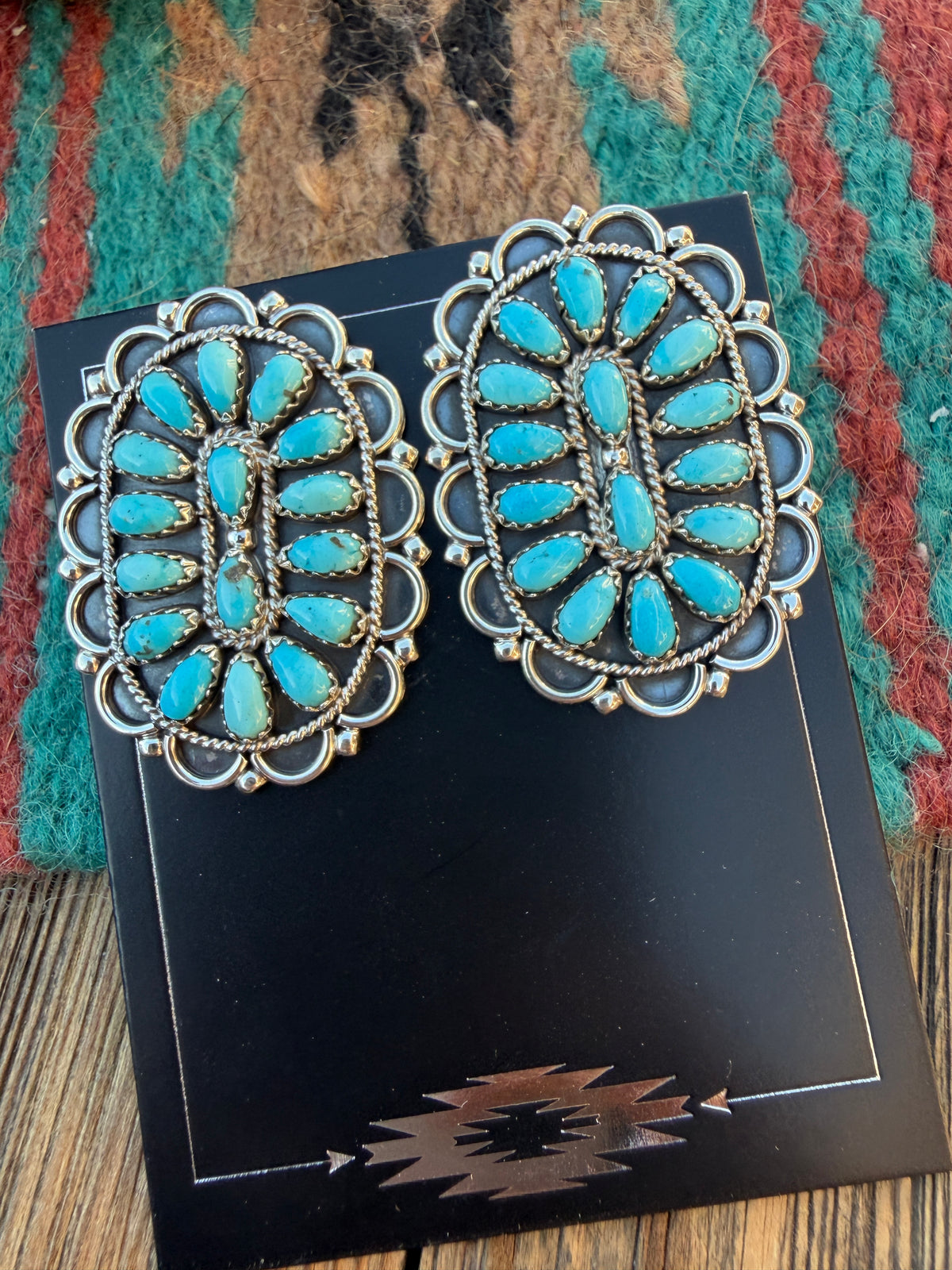 Handcrafted Turquoise & Sterling Silver Cluster Post Earrings