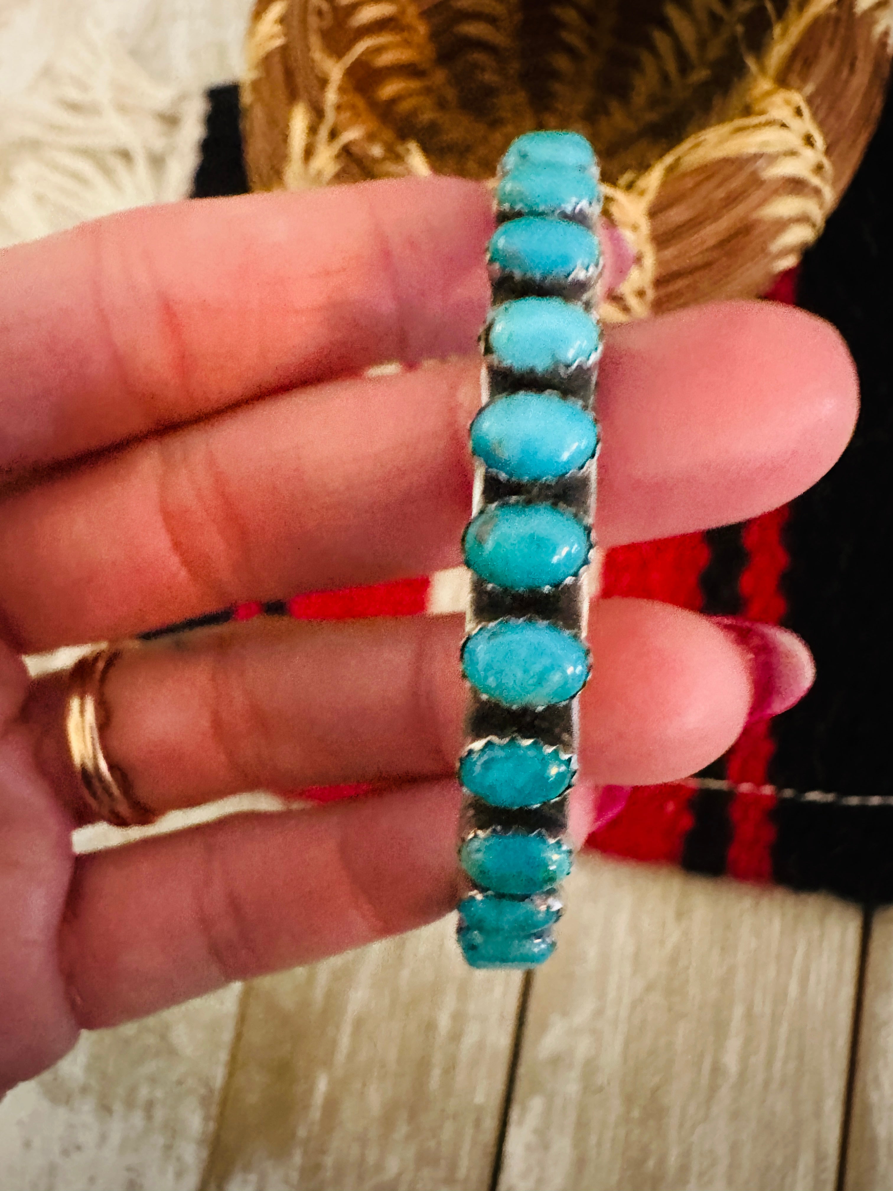 Handcrafted Turquoise & Sterling Silver Bangle Bracelet by Leroy James