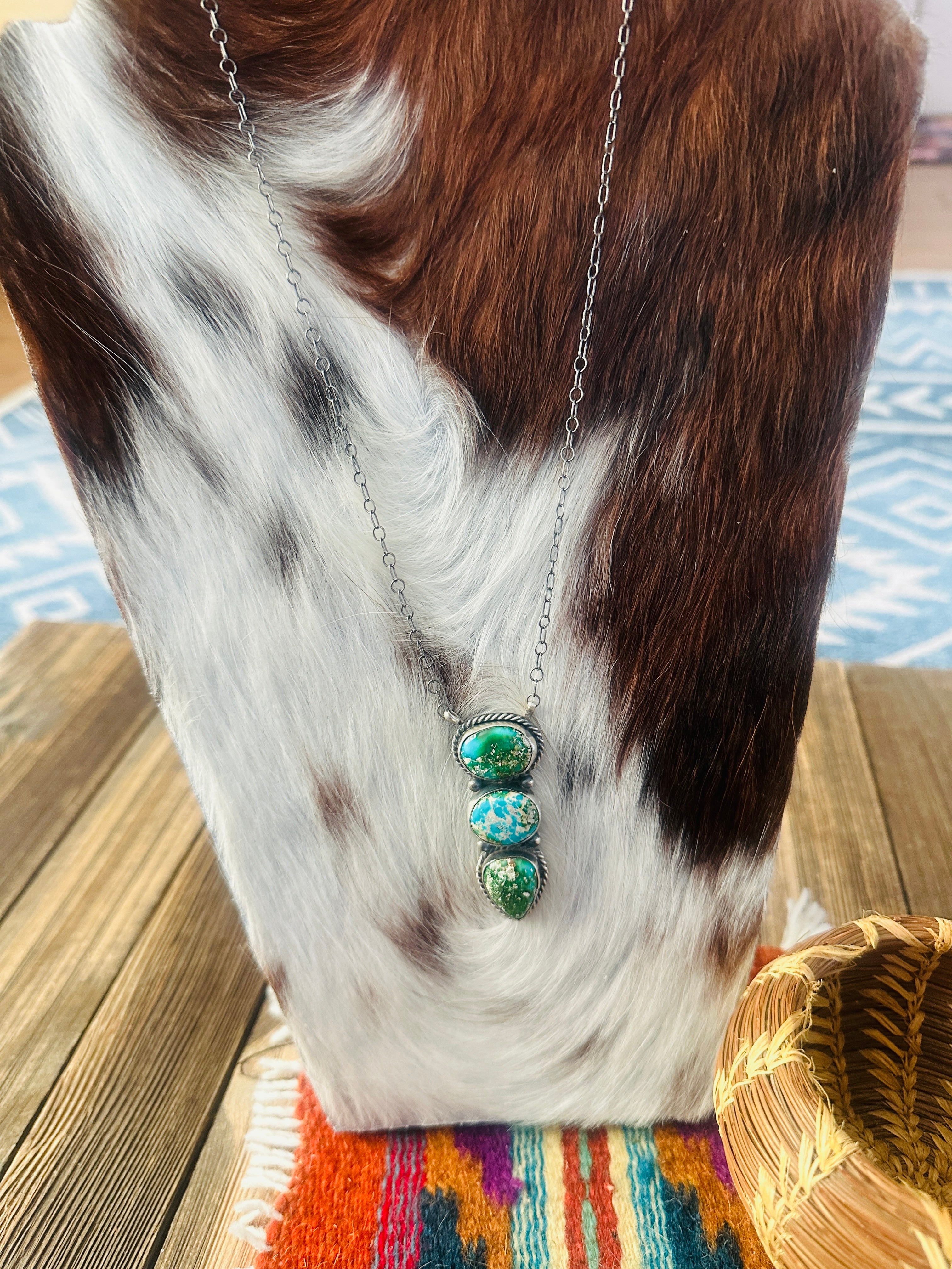 Handcrafted Sonoran Mountain Turquoise & Sterling Silver Necklace by Vicky Hicks