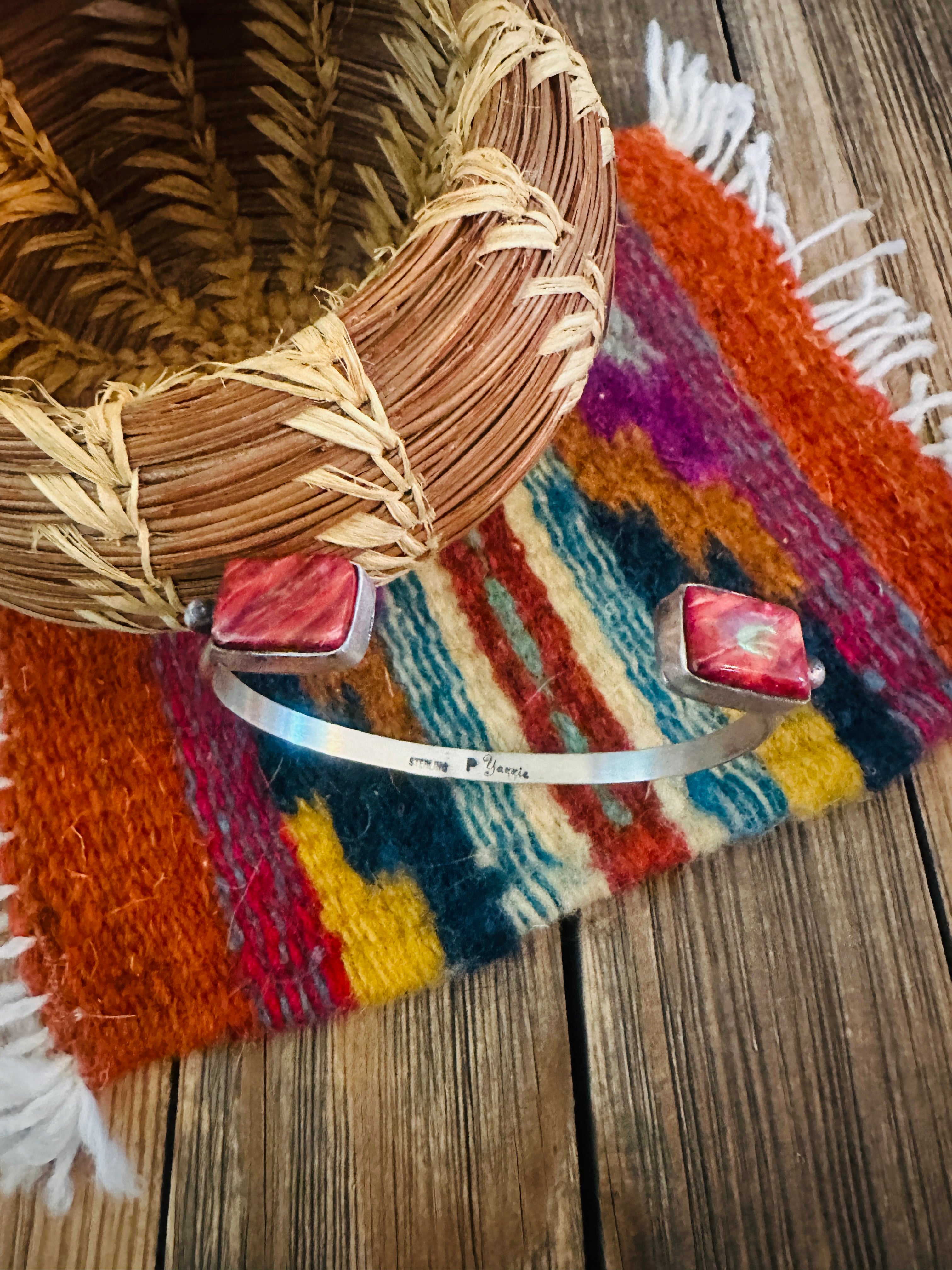 Handcrafted Red Spiny Oyster & Sterling Silver Floating Cuff Bracelet