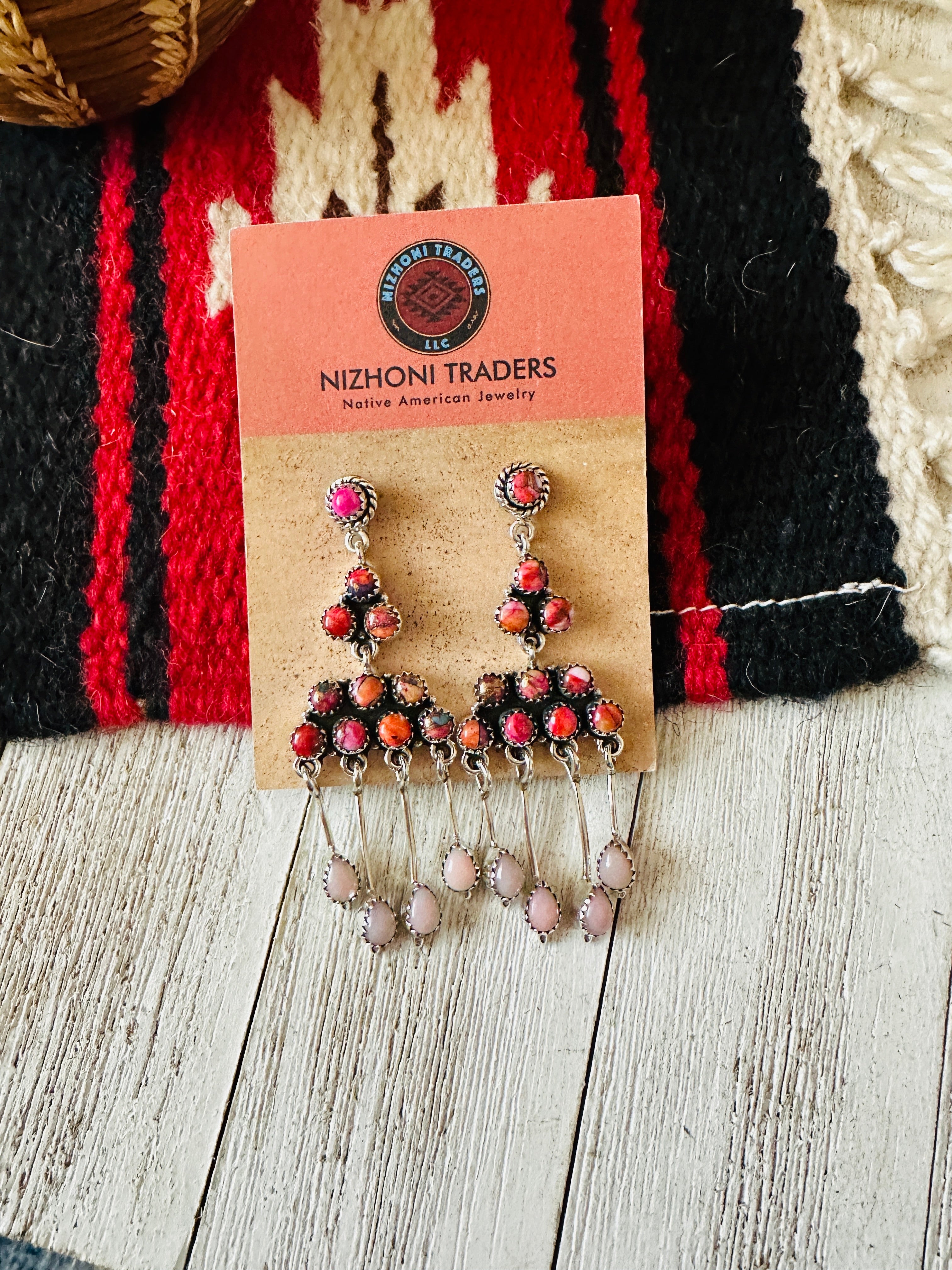 Handmade Pink Dream, Pink Opal & Sterling Silver Chandelier Dangle Earrings by Nizhoni