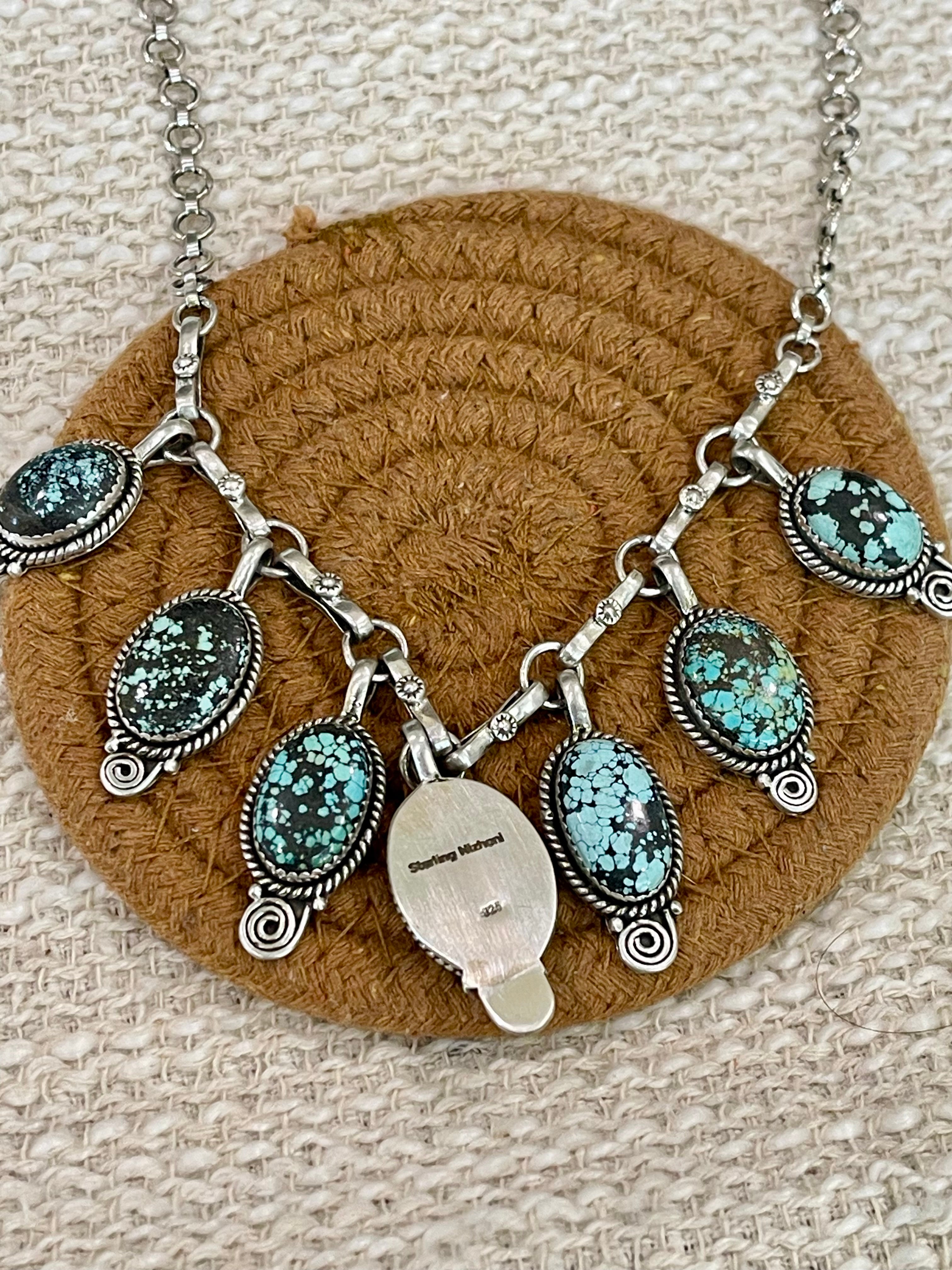 Handmade Sterling Silver Number 8 Turquoise Necklace with Signed Nizhoni