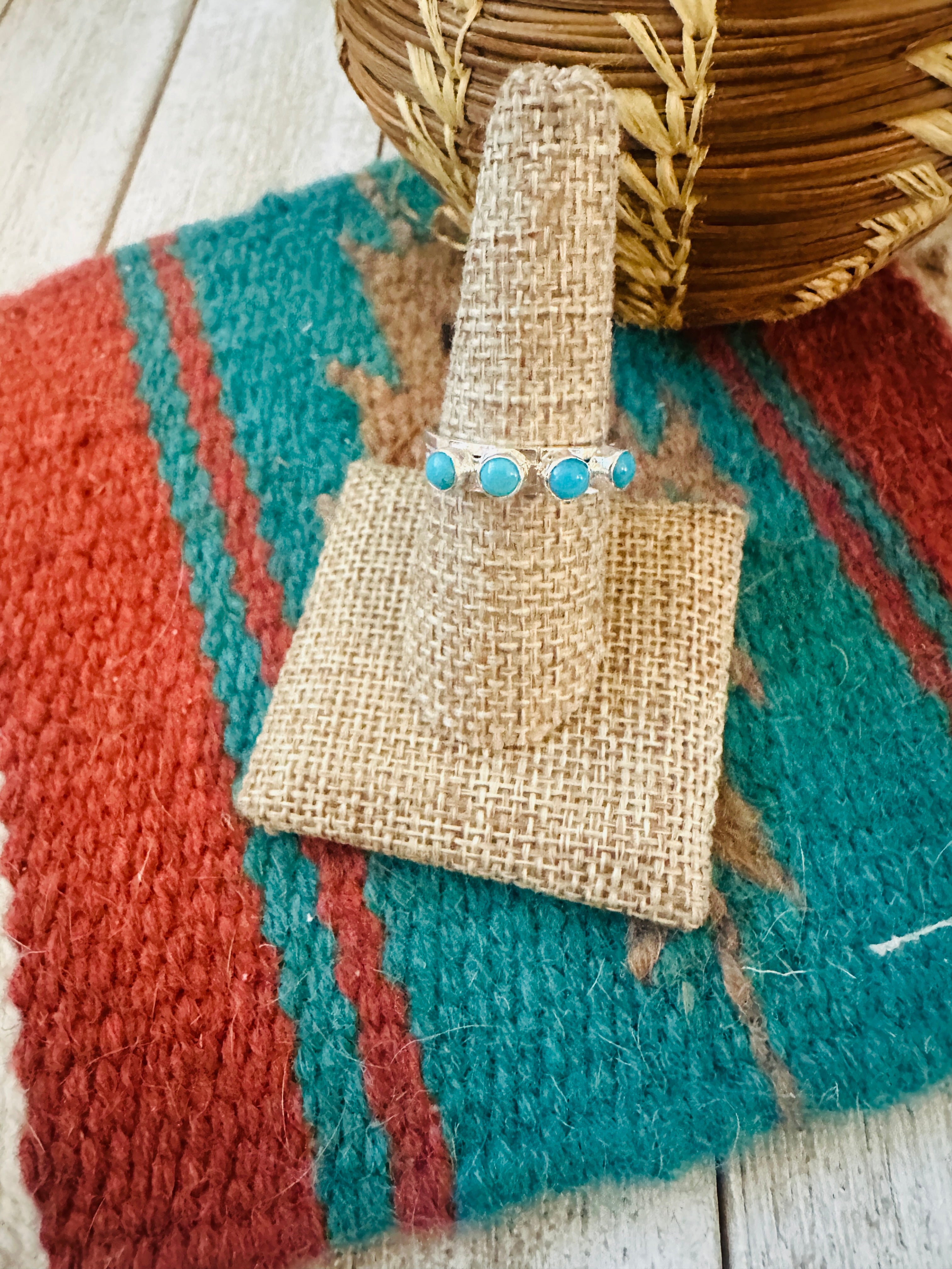 Handcrafted Turquoise & Sterling Silver Band Ring Size 8.5