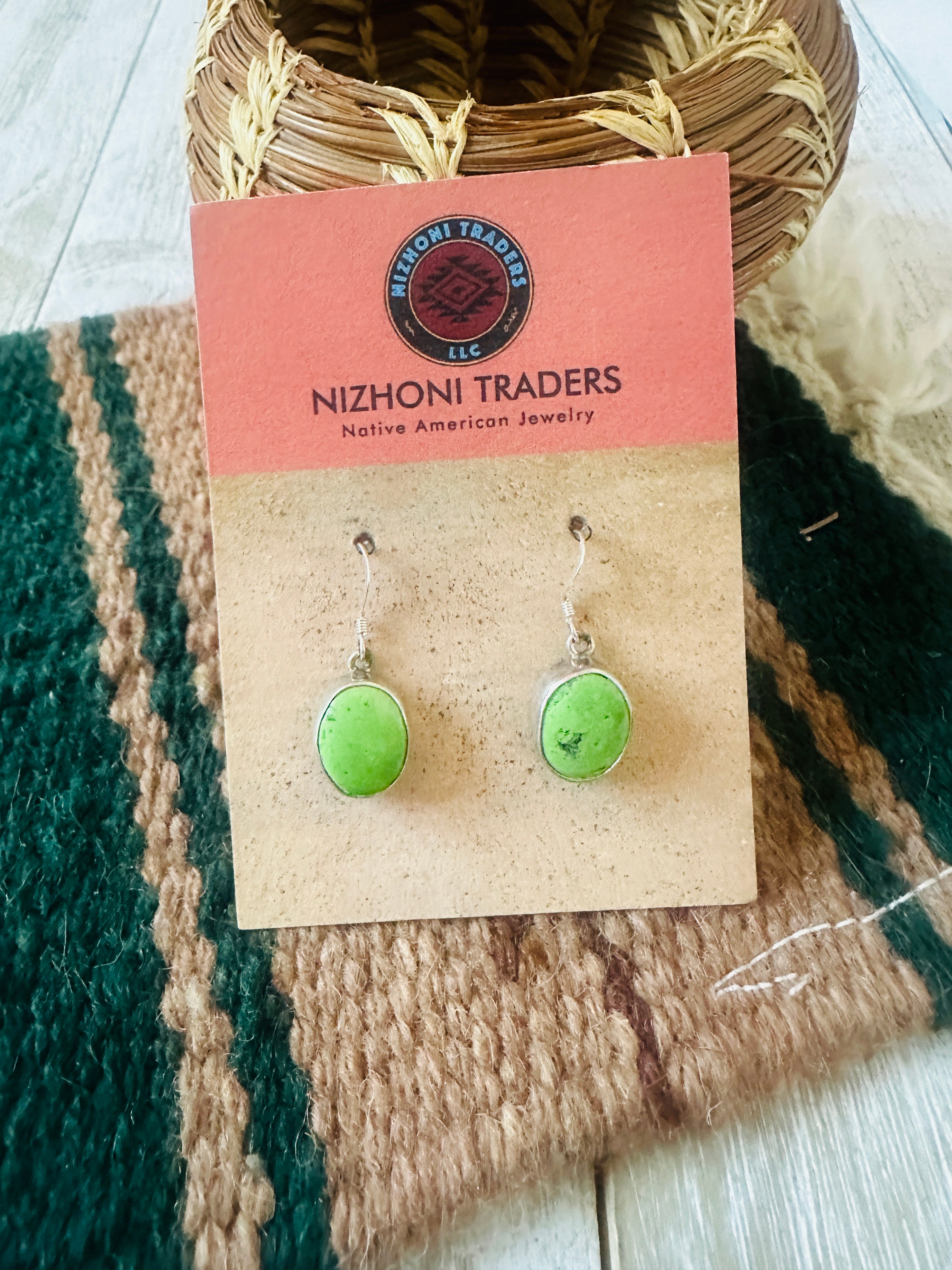 Navajo Green Turquoise & Sterling Silver Dangle Earrings