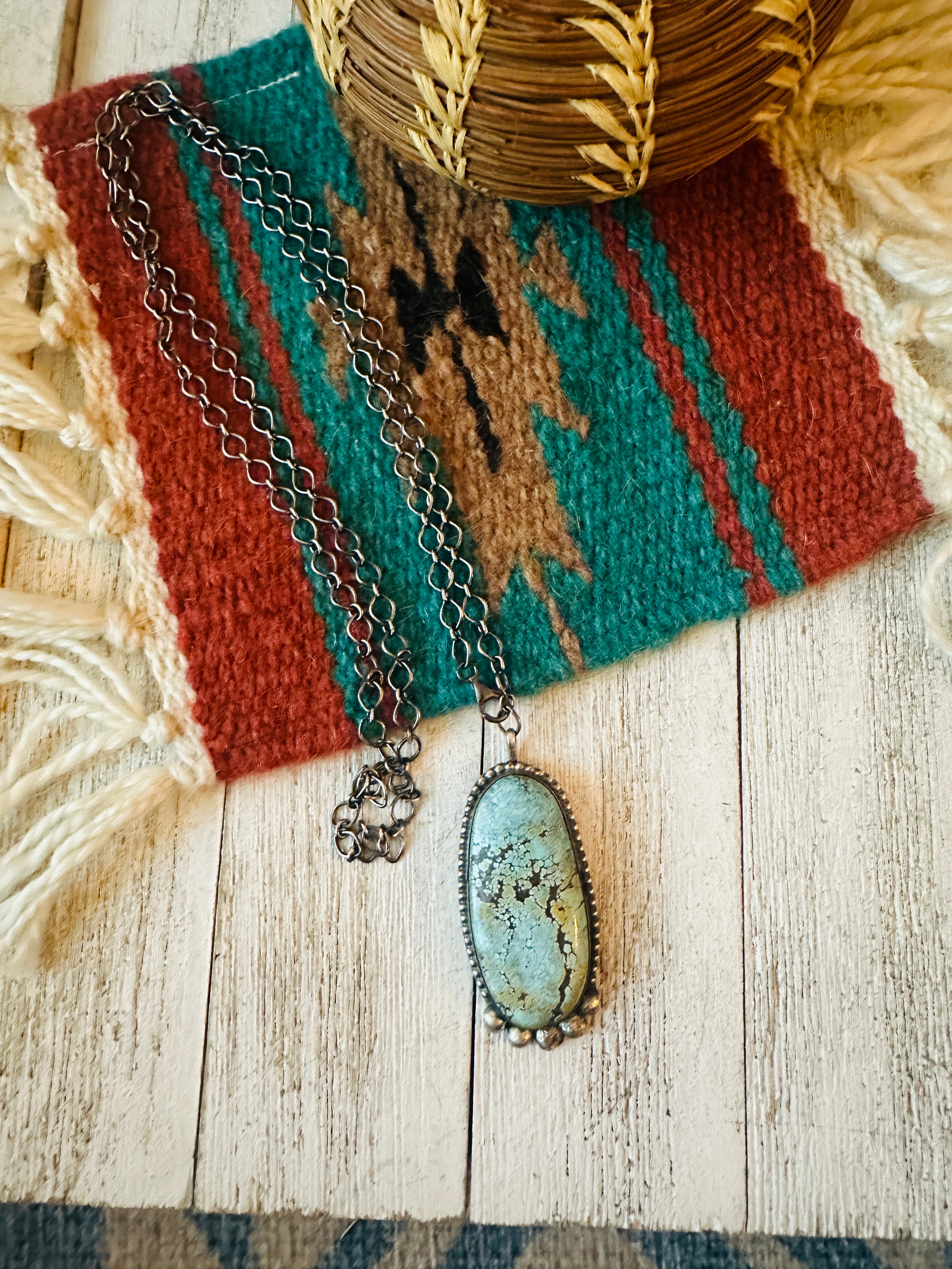 Navajo Sterling Silver & Tibetan Turquoise Necklace