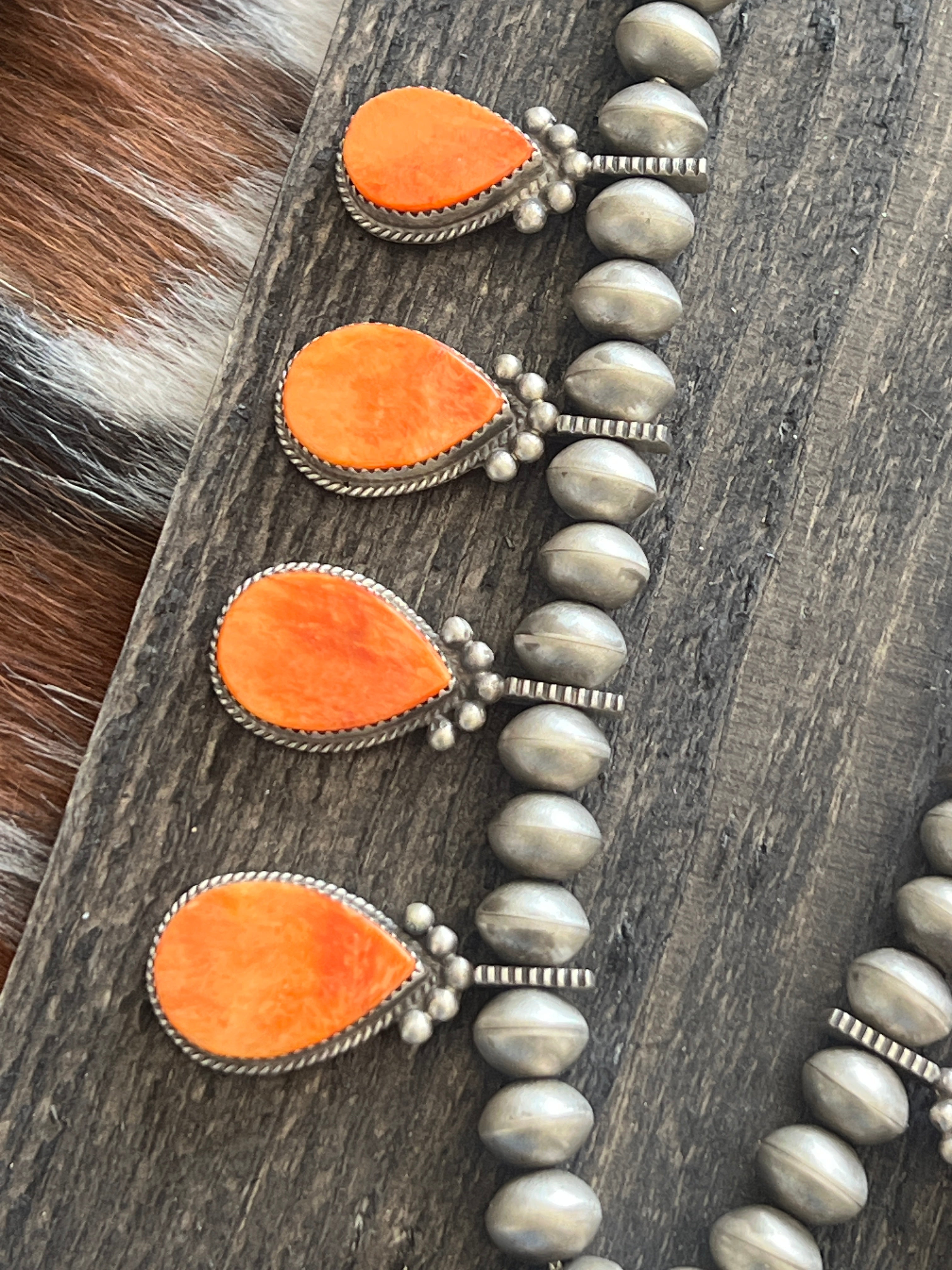 Handcrafted Sterling Silver And Orange Spiny Oyster Shell Dragonfly Bead Necklace by Selena Warner