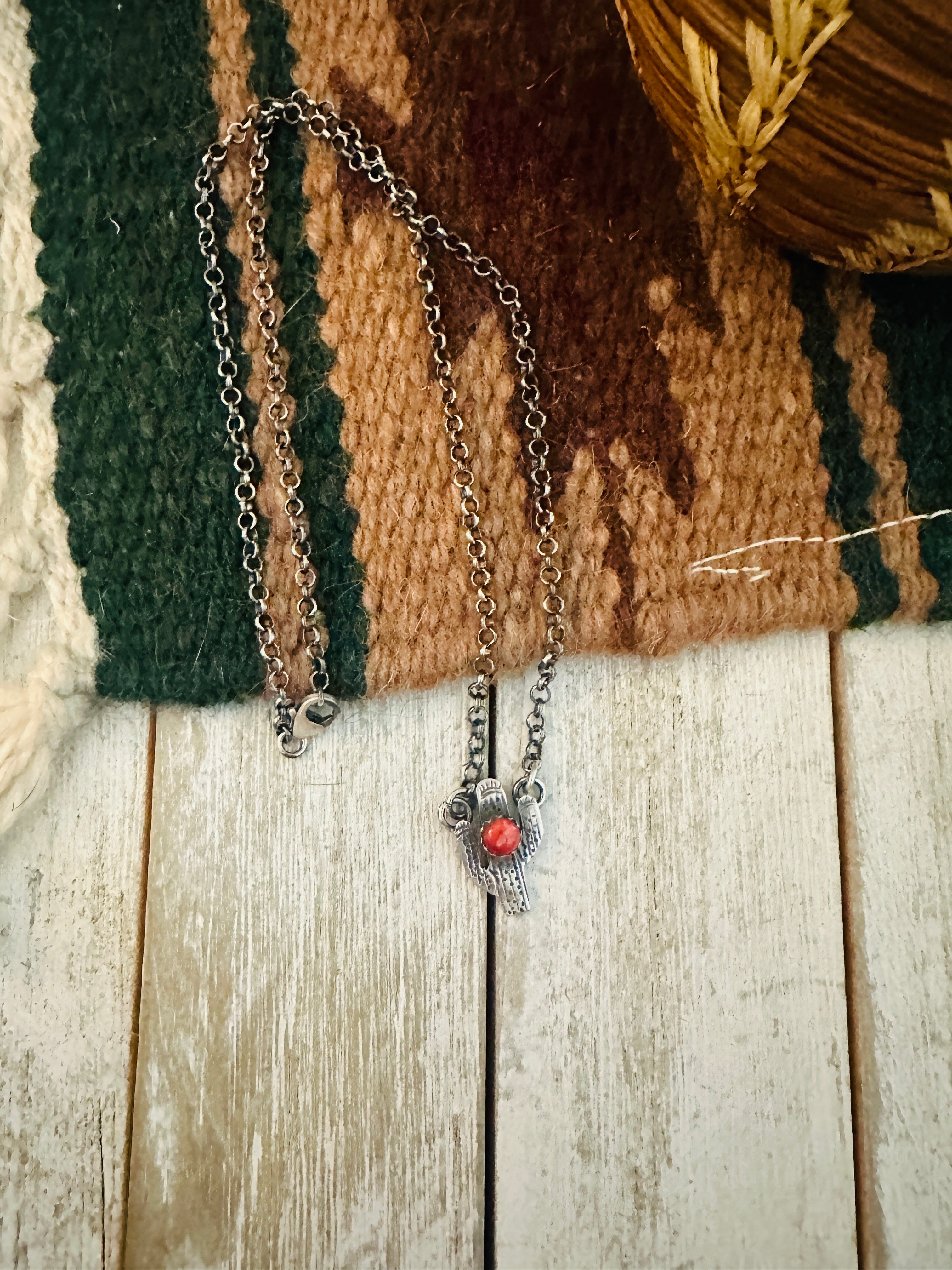 Navajo Sterling Silver & Orange Spiny Cactus Necklace