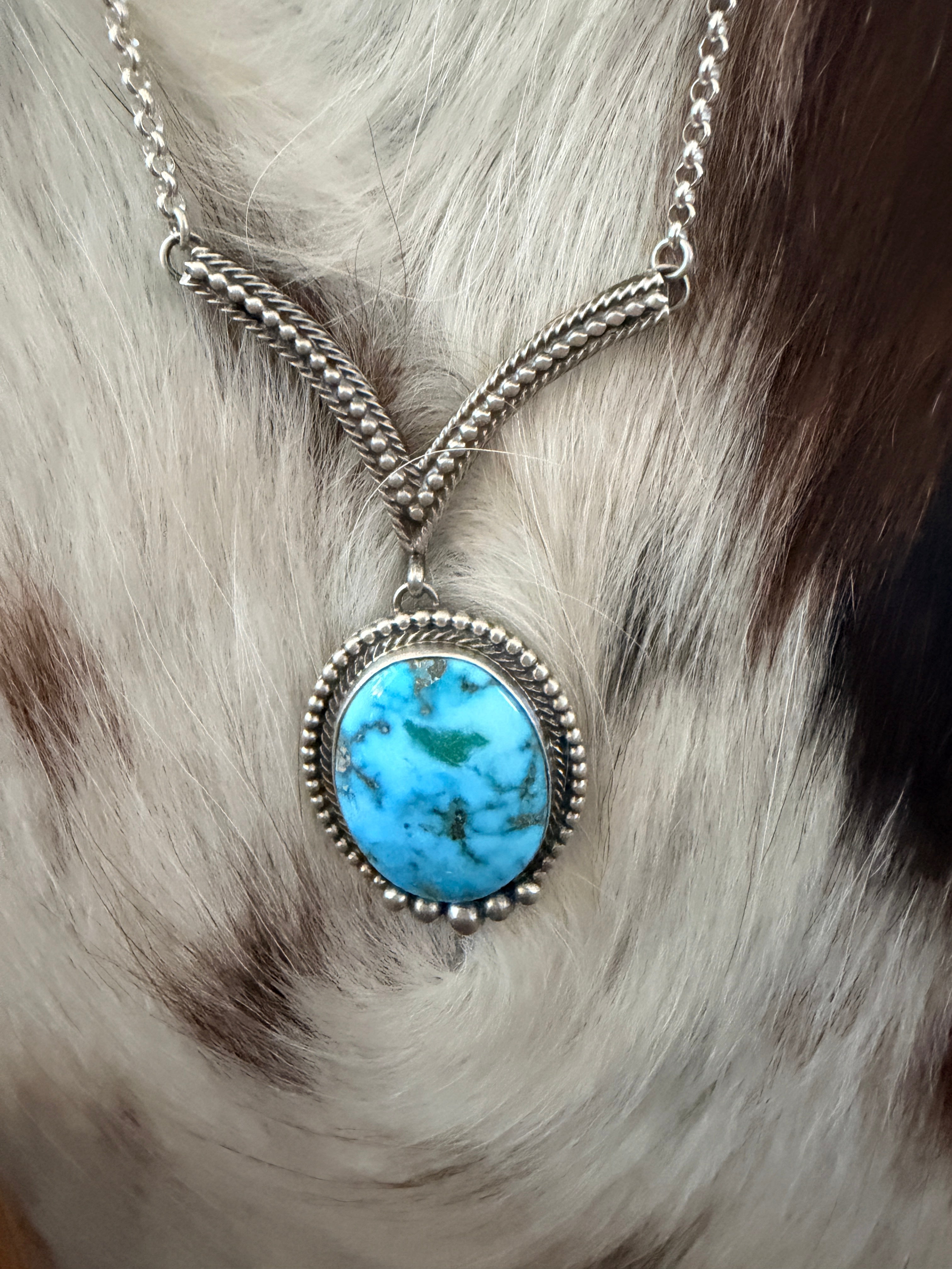Handcrafted Sterling Silver & Kingman Turquoise Necklace by Sheila Tso