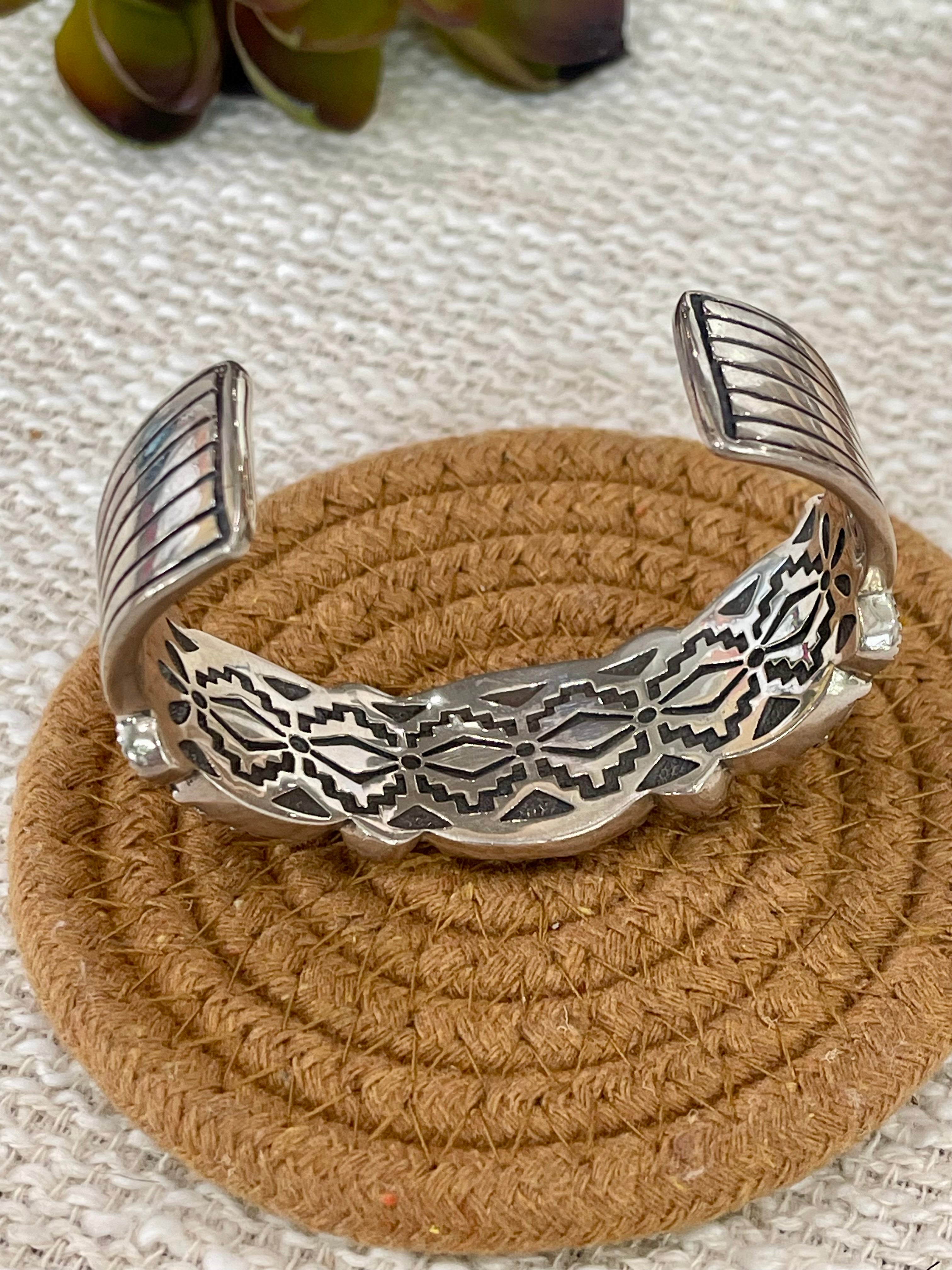 Handmade Coral & Sterling Silver Cluster Cuff Bracelet /