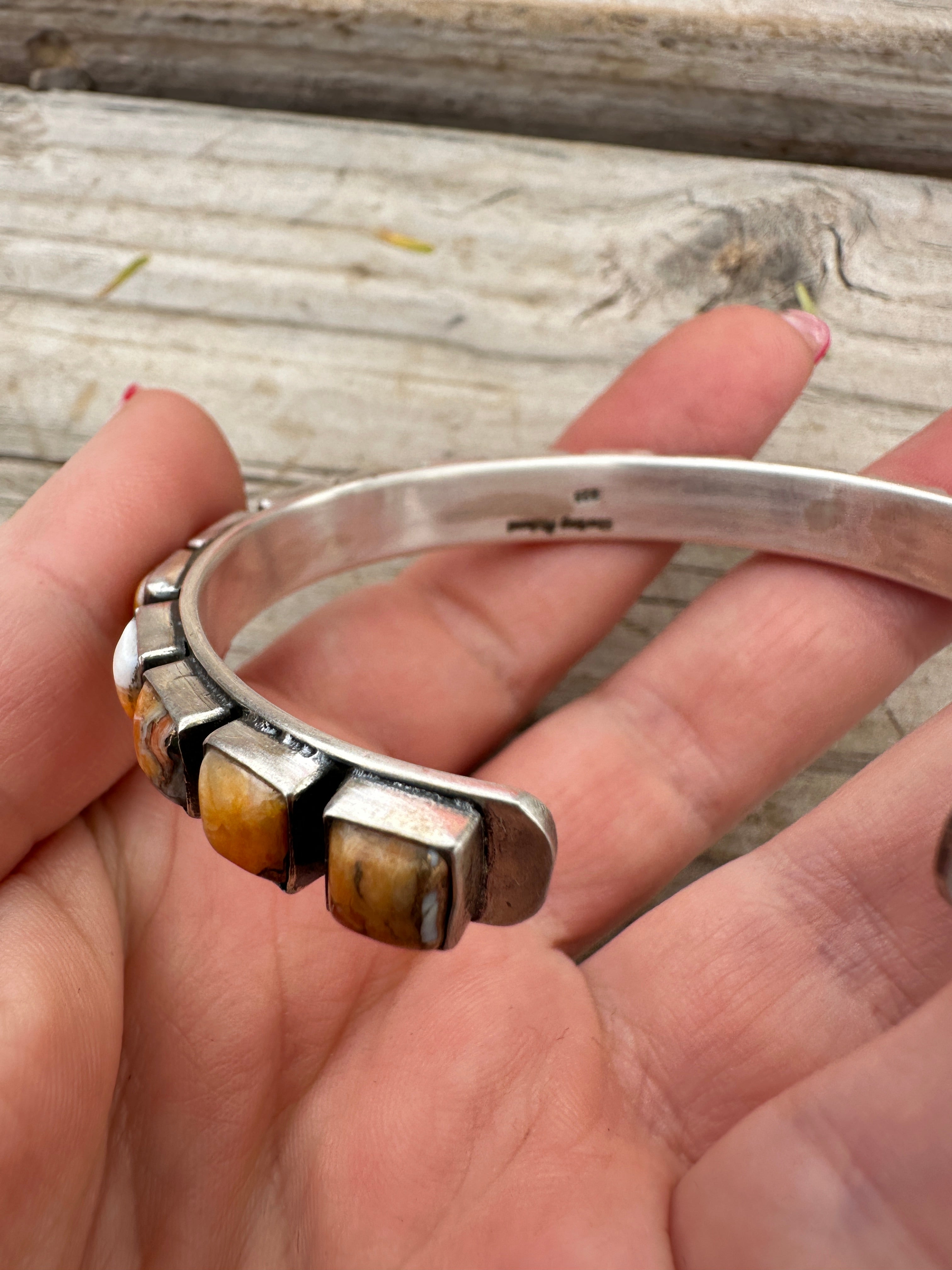 Handmade Spice & Sterling Silver Cuff Bracelet (more orange)