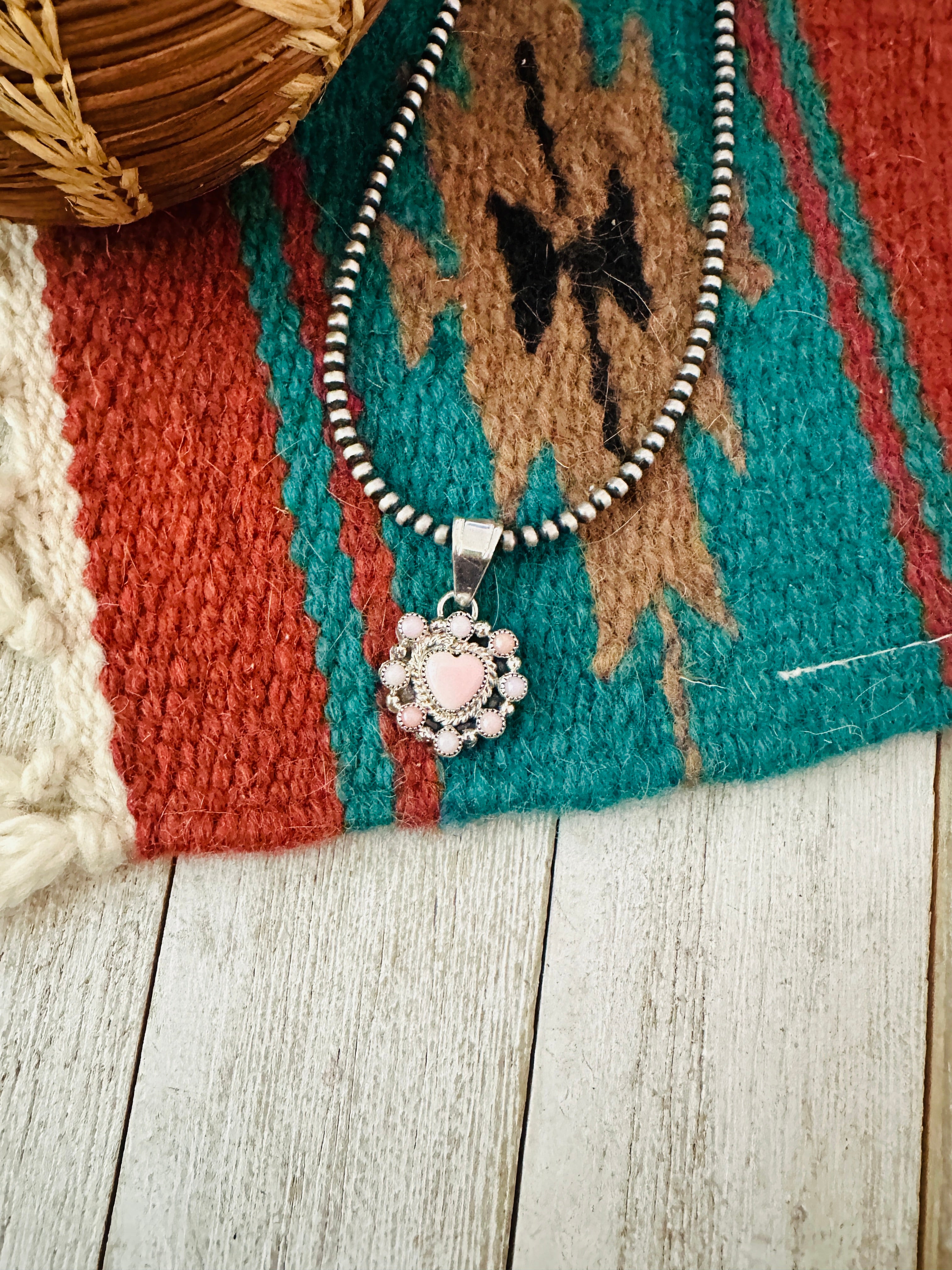 Navajo Queen Pink Conch Shell & Sterling Silver Heart Pendant