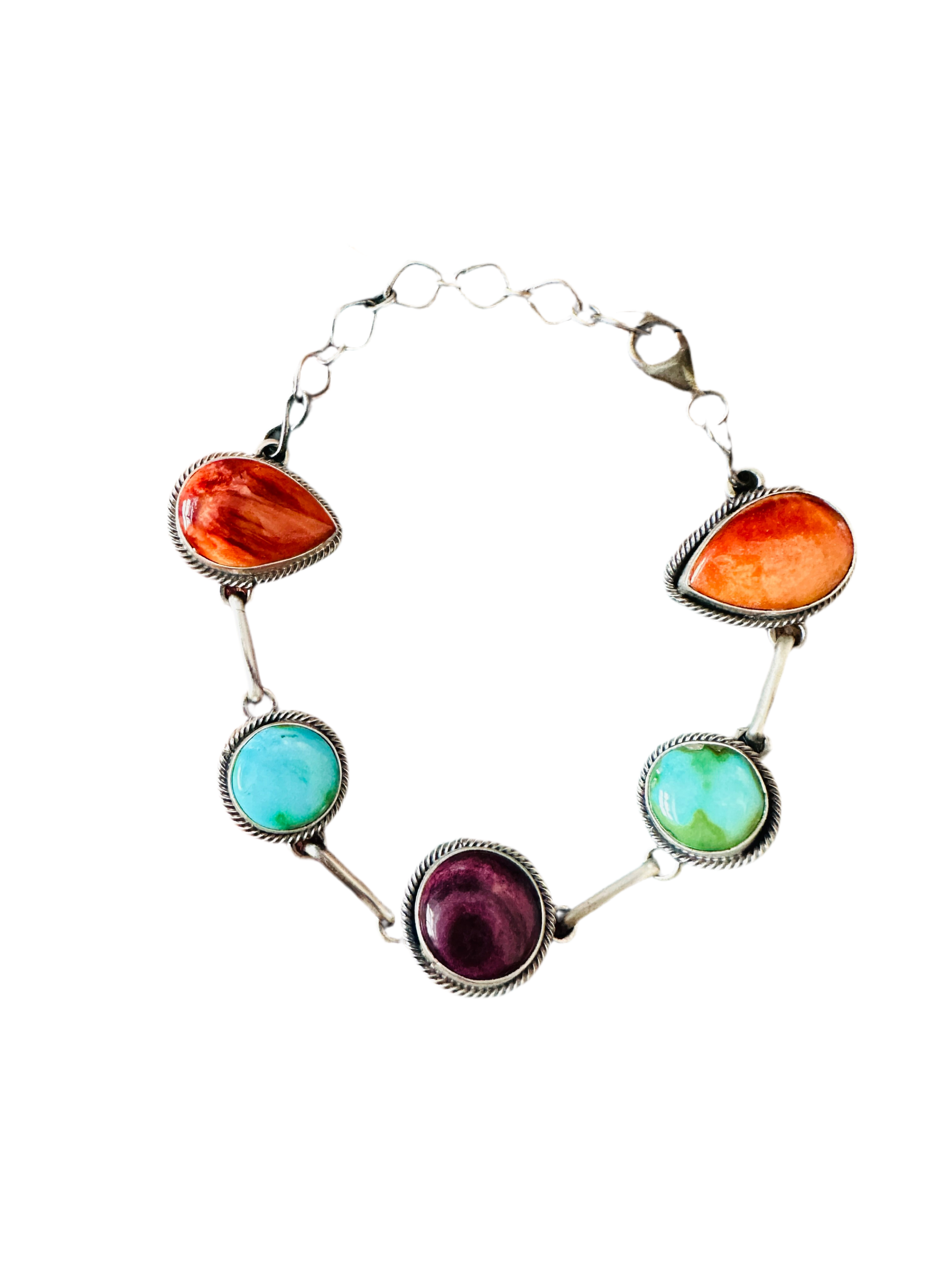 Handcrafted Multi Stone & Sterling Silver Link Bracelet