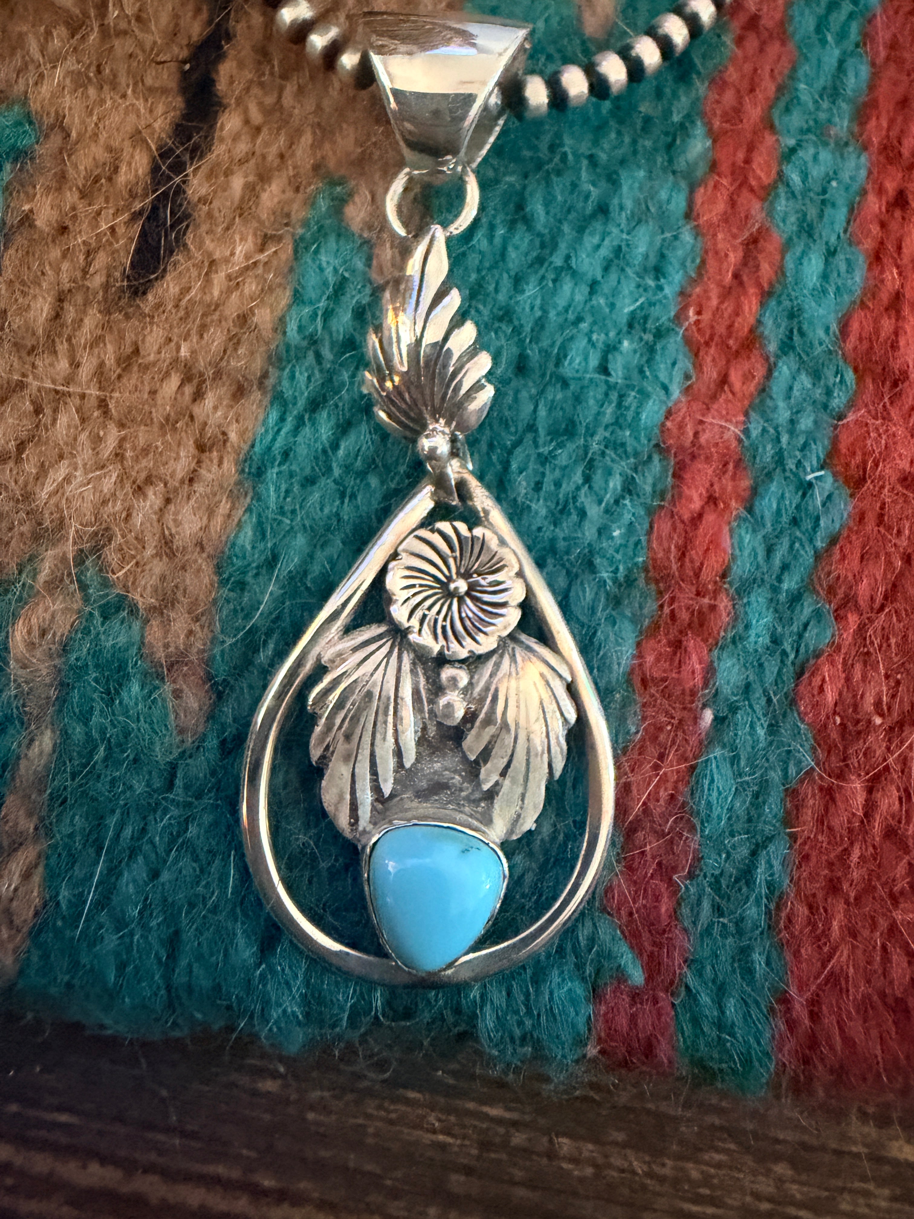 Handcrafted Turquoise & Sterling Silver Flower Pendant