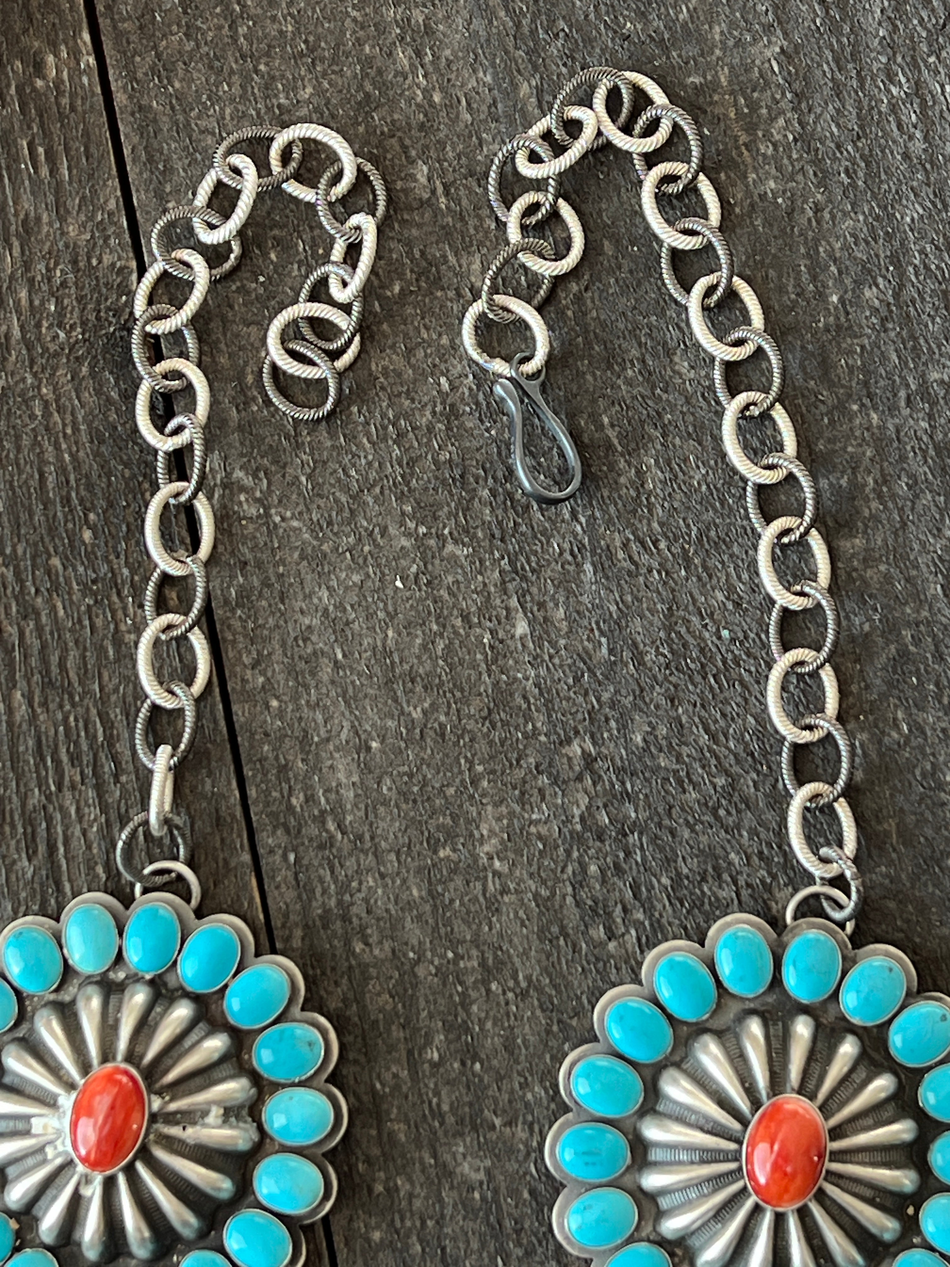 Handcrafted Amazing Spiny Oyster, Kingman Turquoise & Sterling Silver Lariat Necklace by Gilbert Platero
