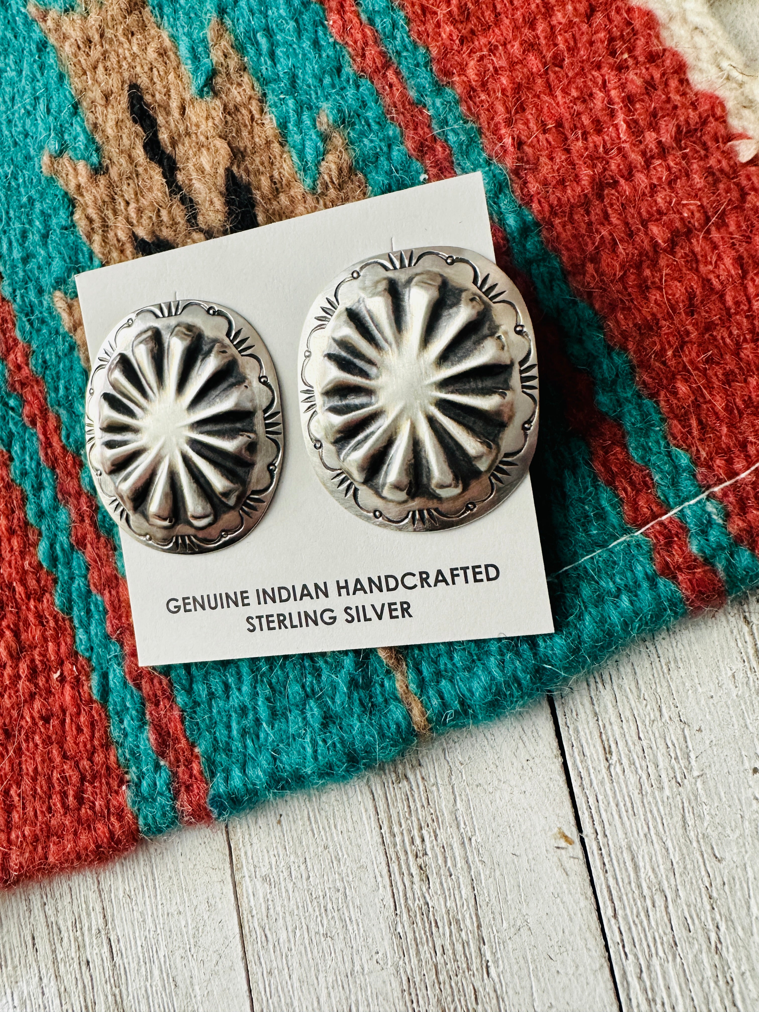 Navajo Hand Stamped Sterling Silver Concho Post Earrings