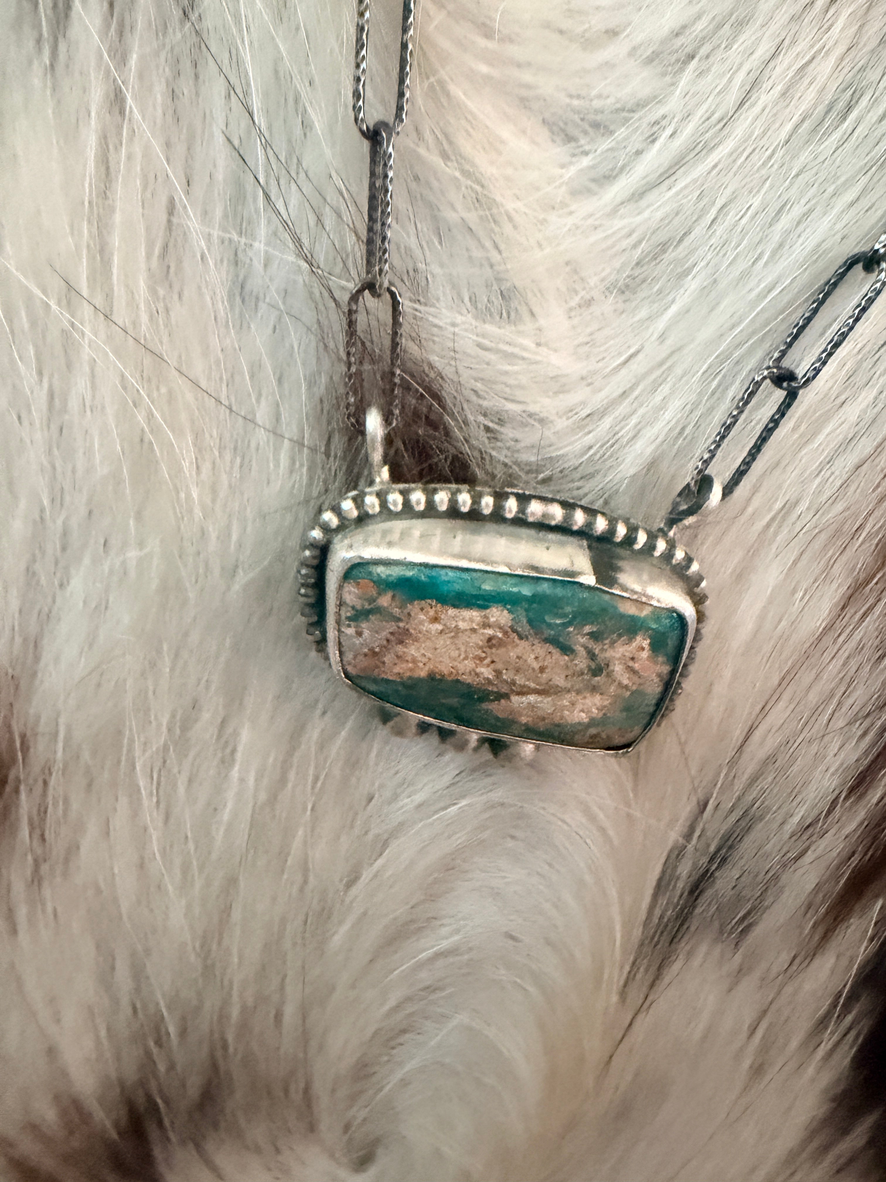 Handmade Sterling Silver & Peruvian Blue Opal Necklace