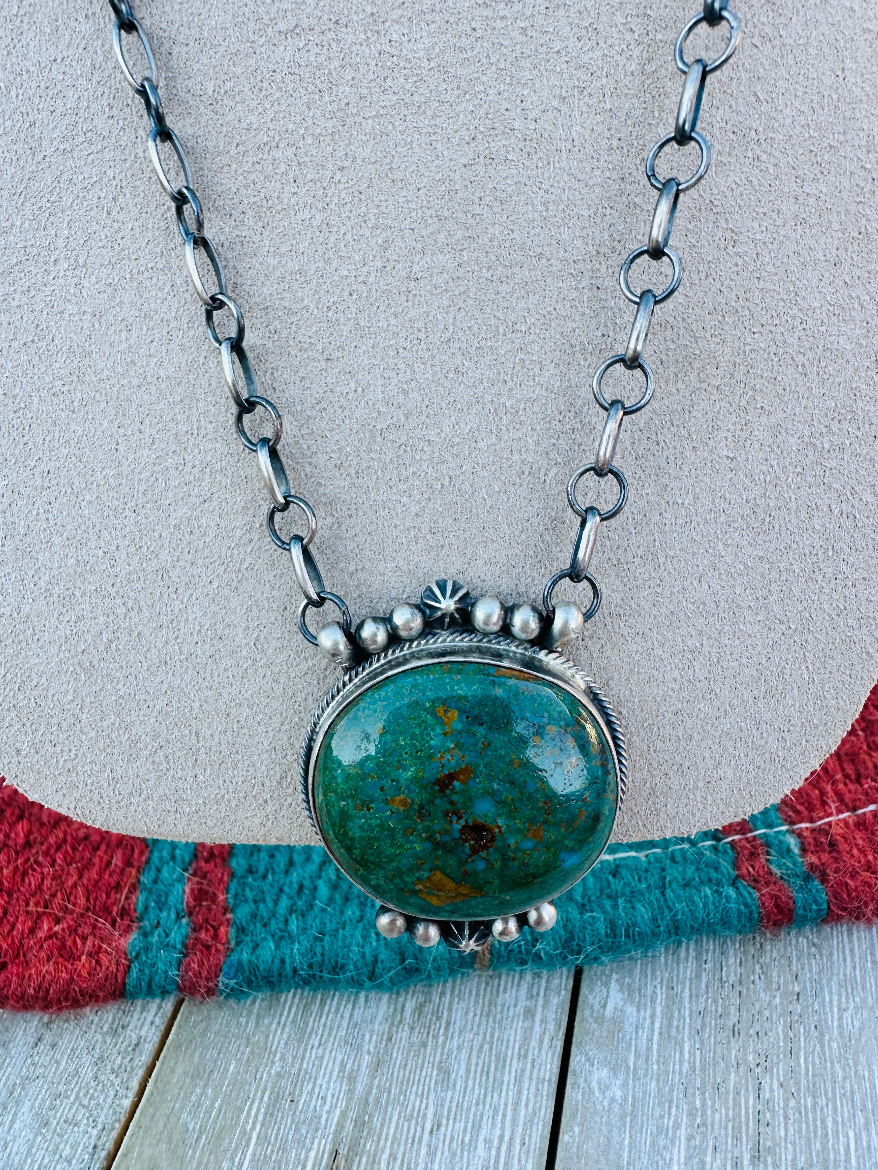 Handcrafted Sterling Silver 18” Link Chain & Royston Turquoise Necklace