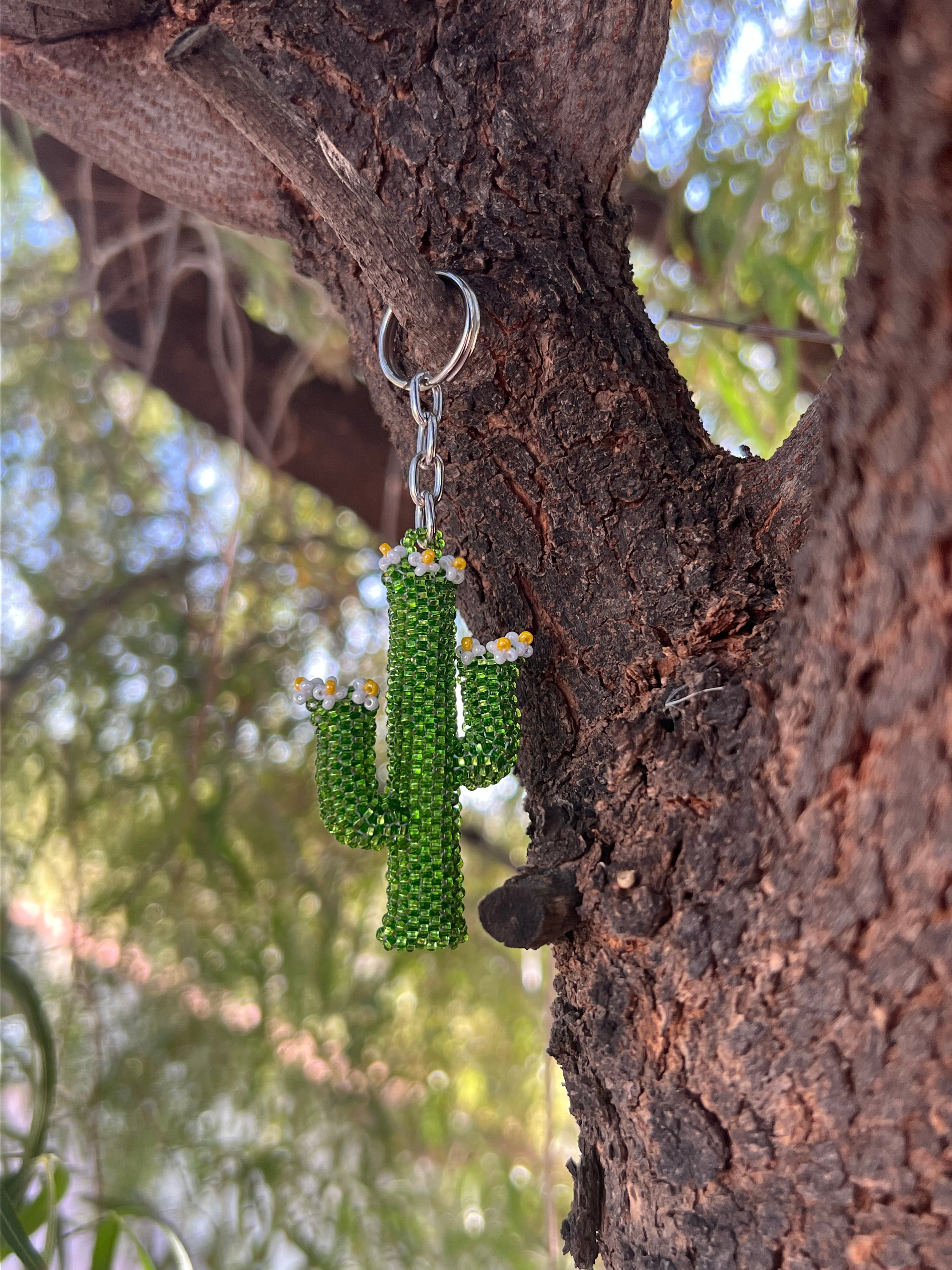 🌵Handmade Beaded Light Green Saguaro Cactus Keychain🌵