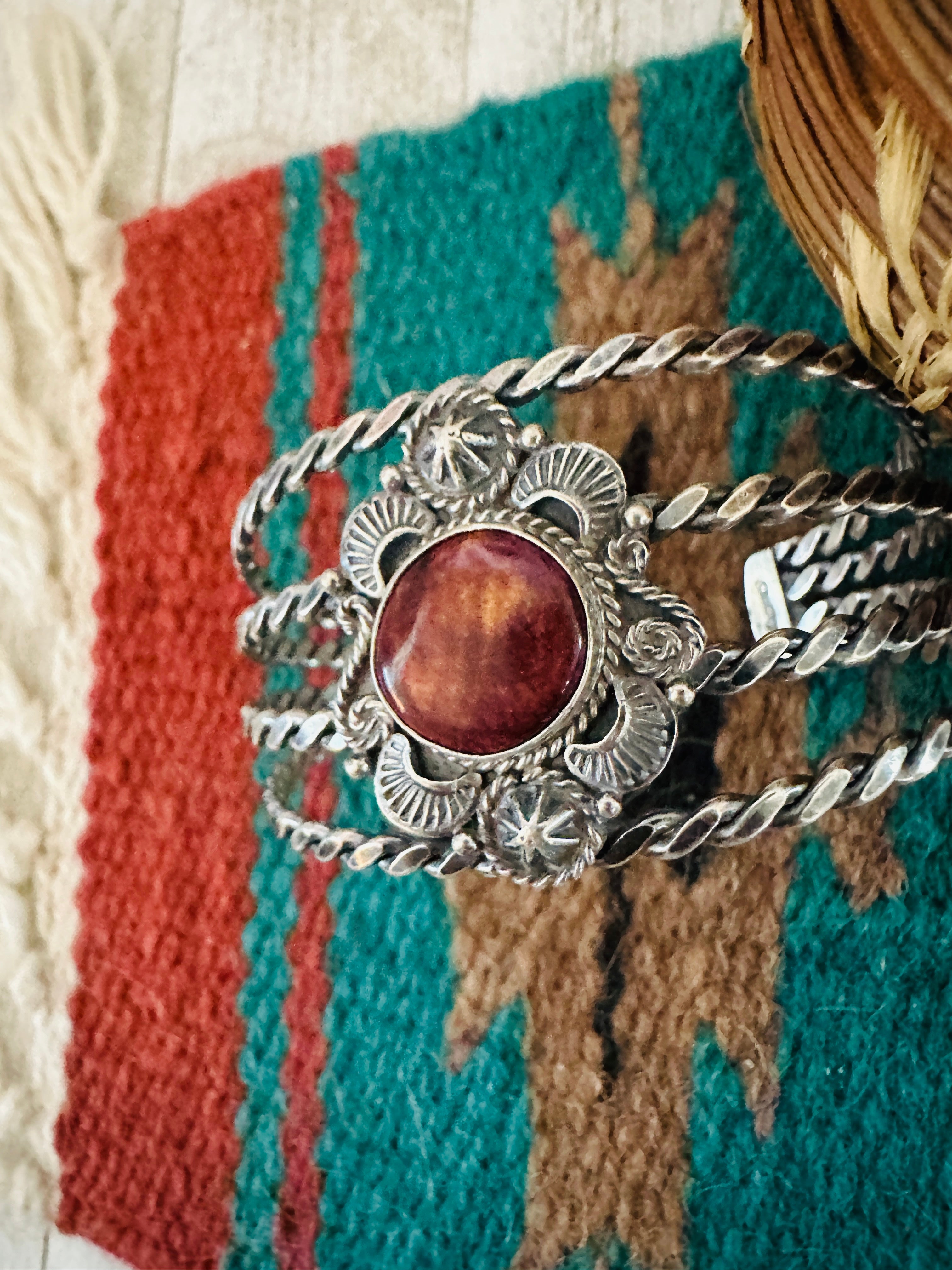 Handcrafted Sterling Silver & Purple Spiny Oyster Cuff Bracelet