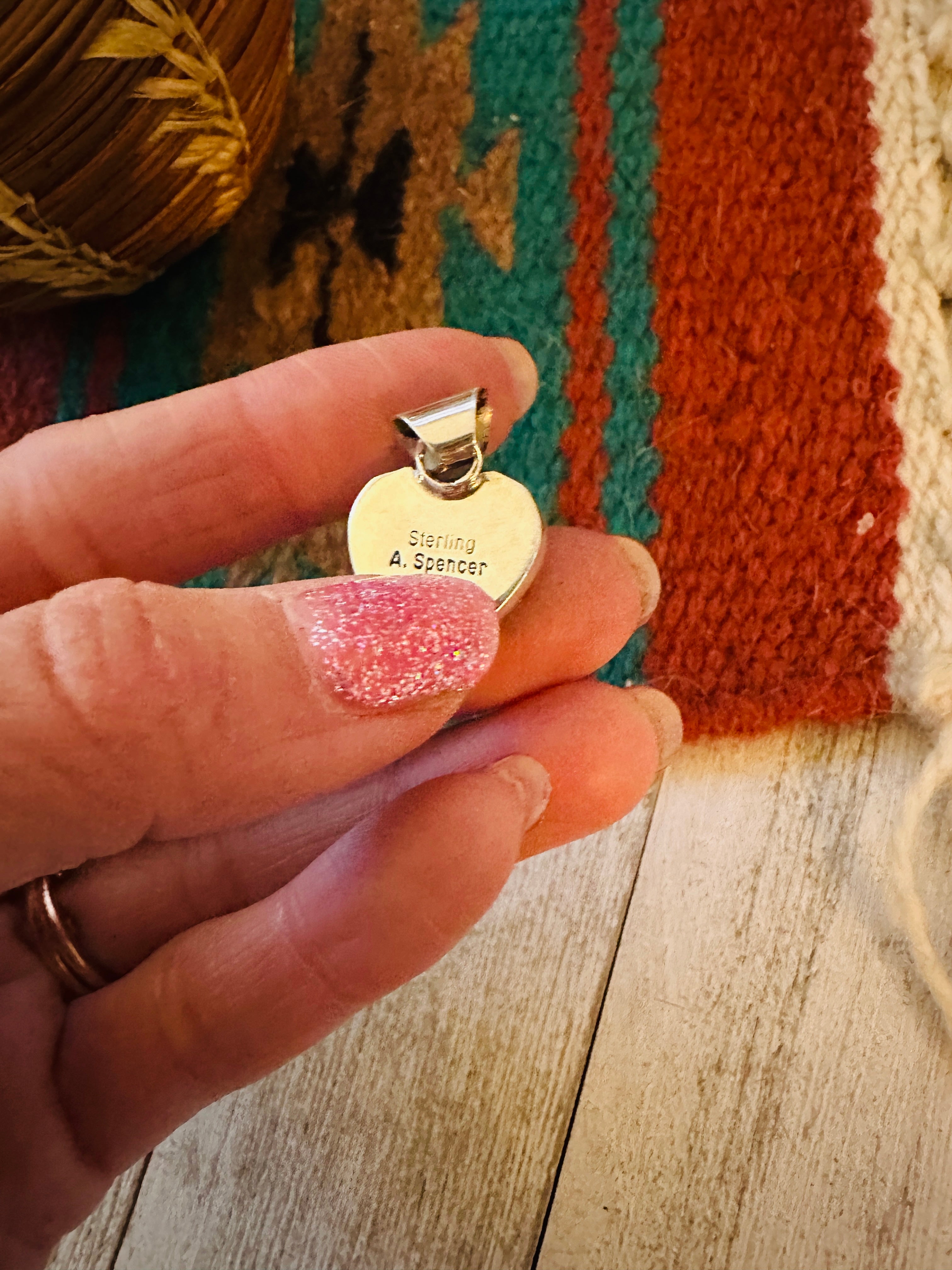 Navajo Turquoise & Sterling Silver Inlay Heart Pendant