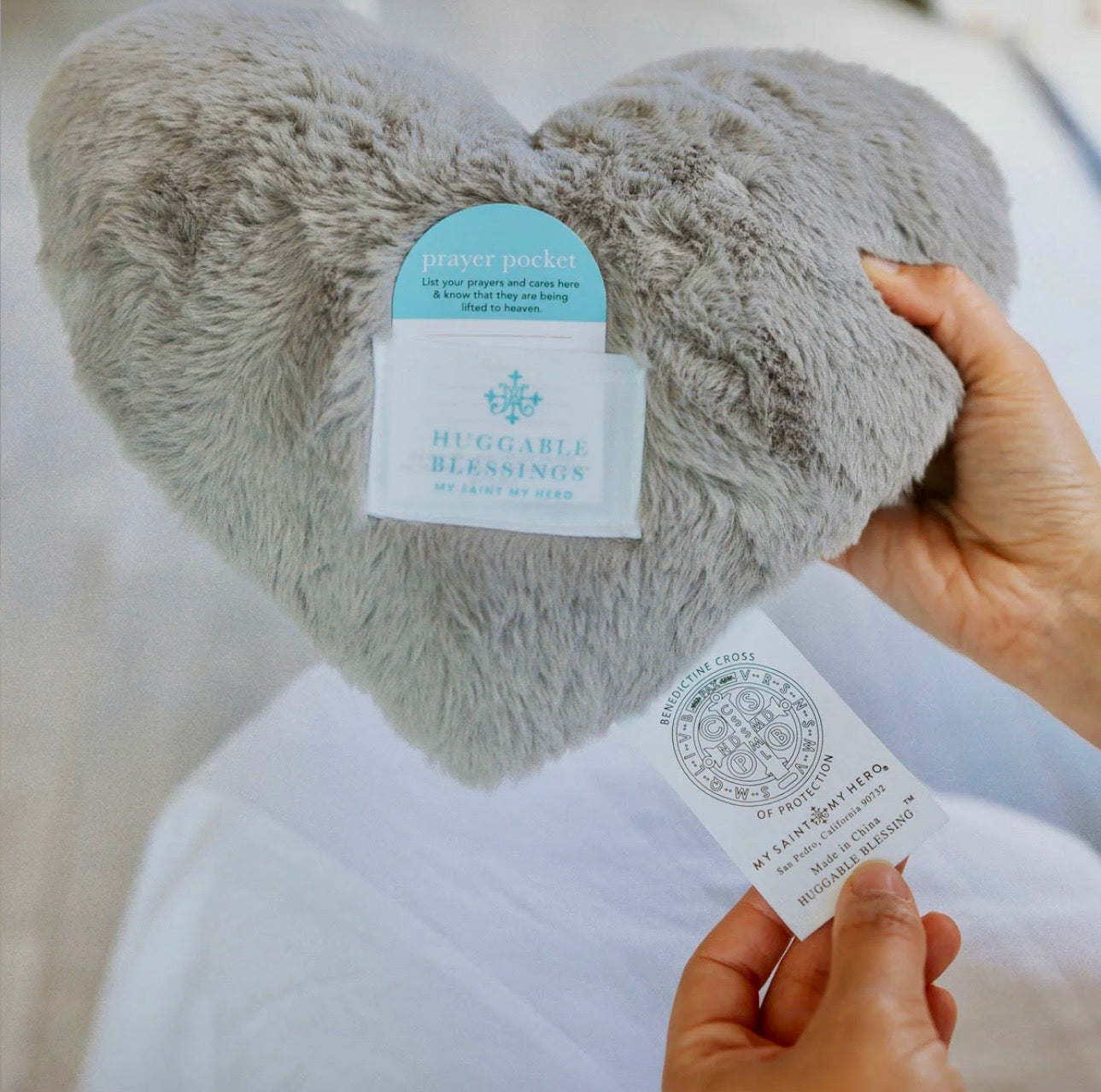 Huggable Heart Prayer Pillow (Grey)