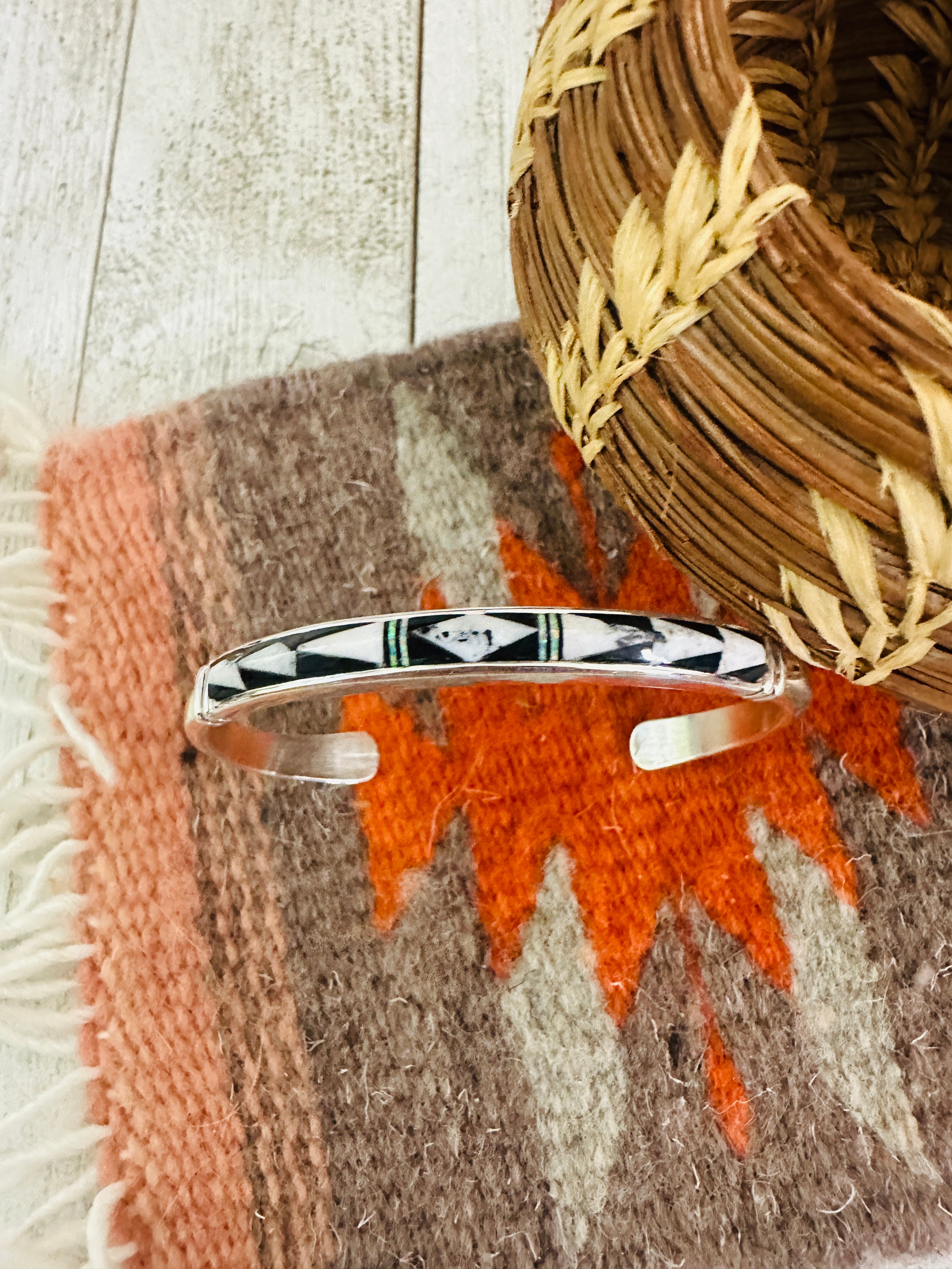 Navajo Multi Stone & Sterling Silver Inlay Cuff Bracelet