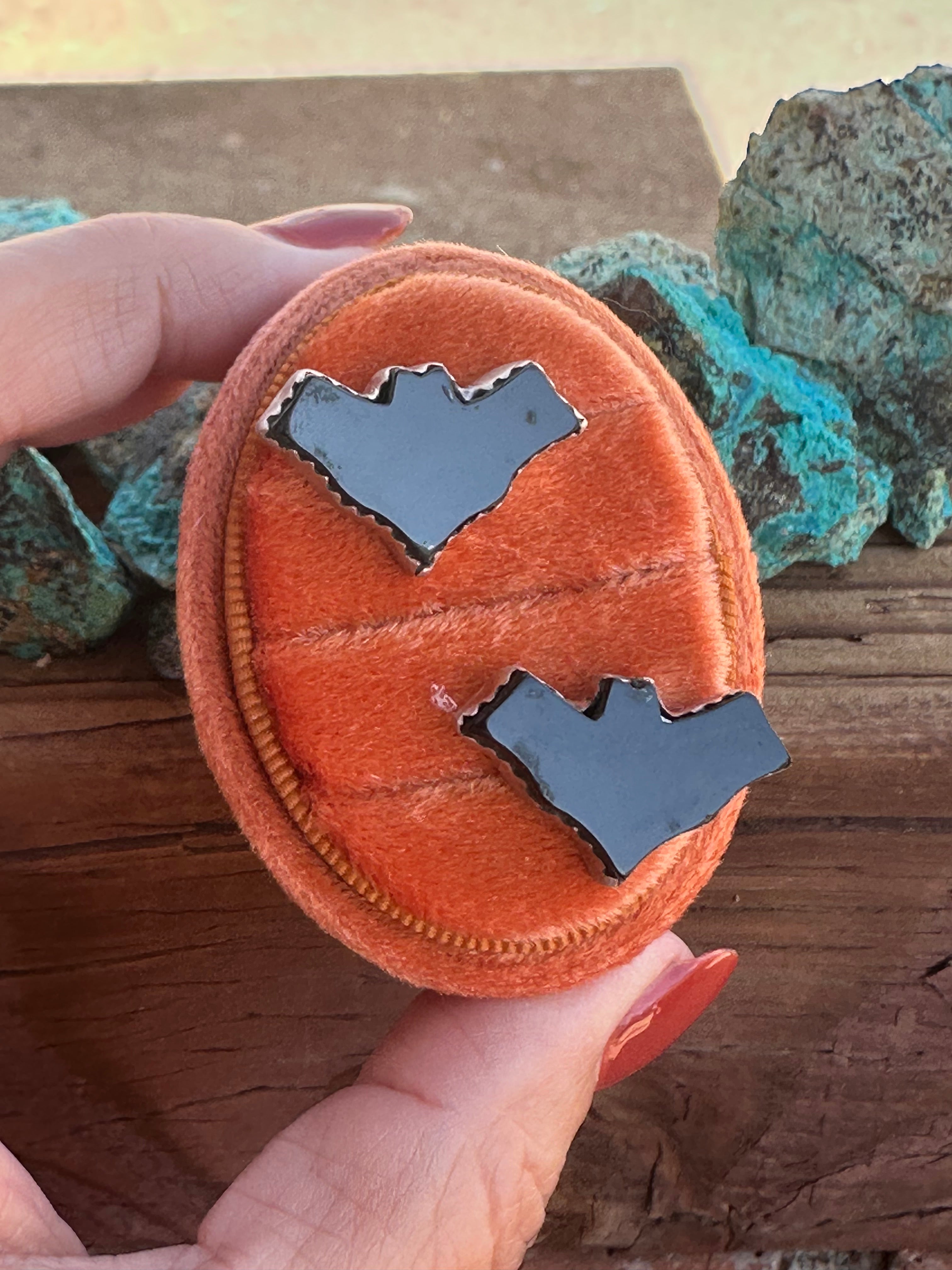 Halloween Collection Handmade Sterling Silver and Onyx Bat post earrings