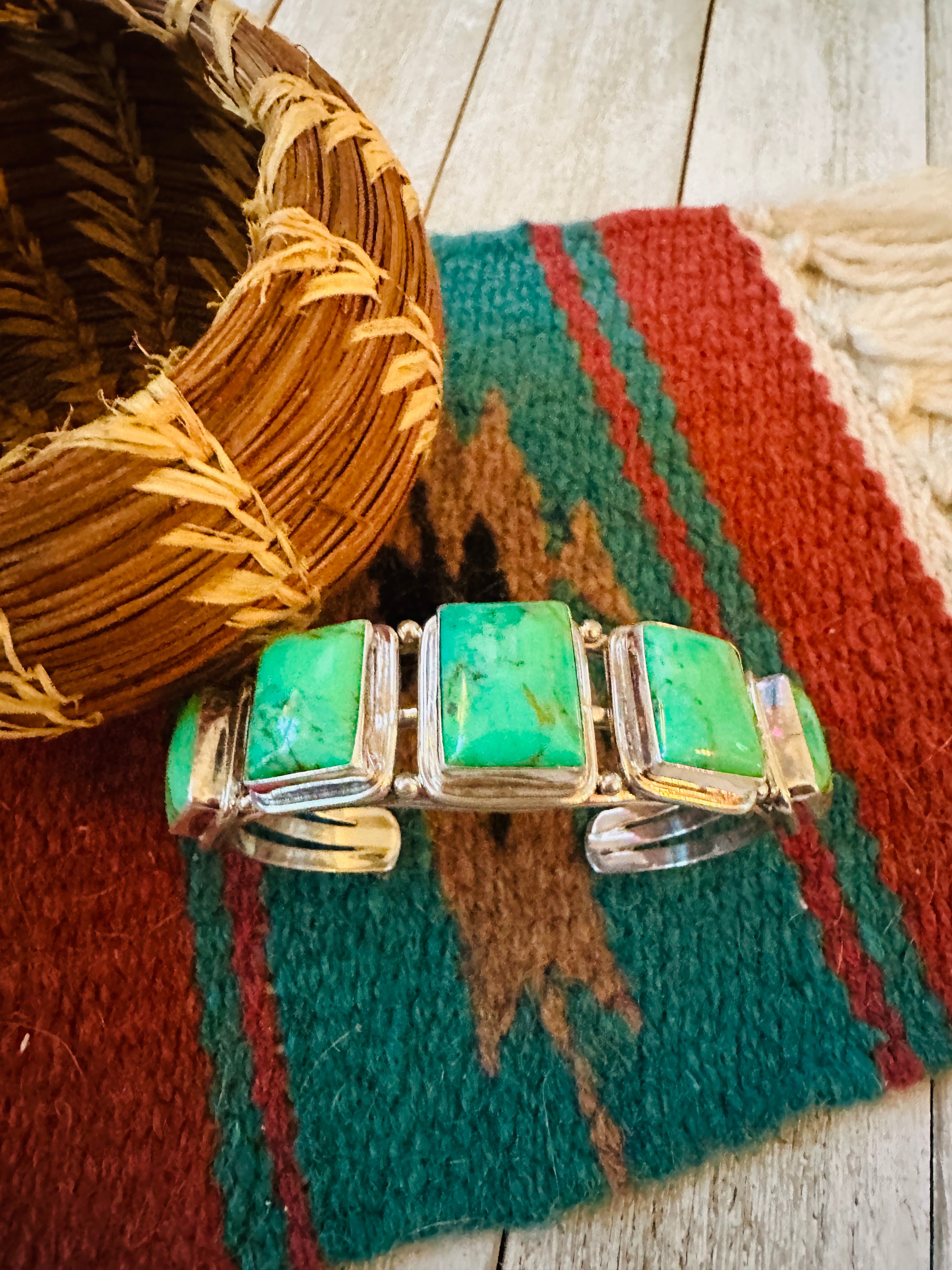 Handcrafted Green Kingman Turquoise & Sterling Silver Cuff Bracelet