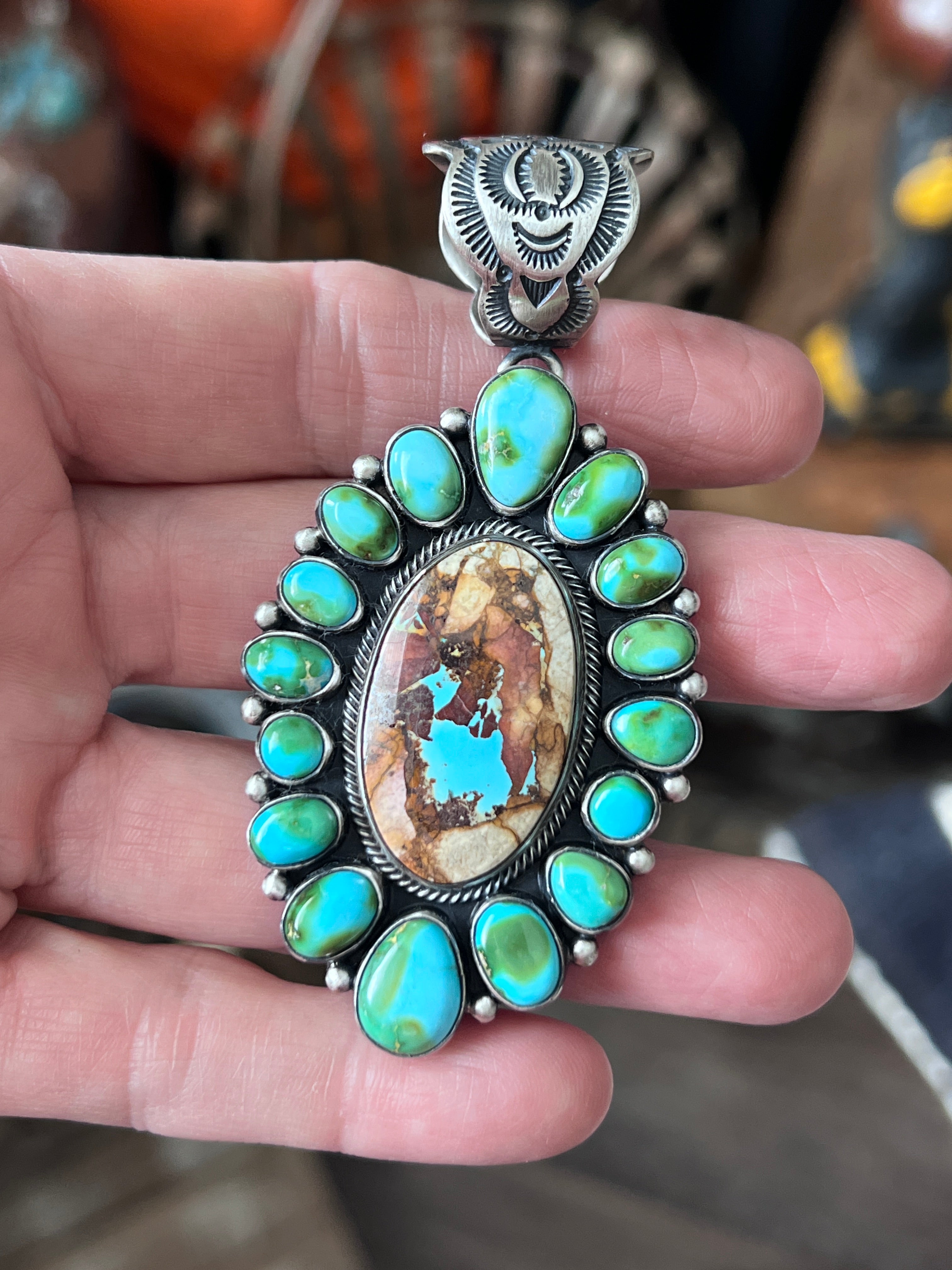 Diane Wylie Sterling Silver, Royston Ribbon & Sonoran Mountain Turquoise Cluster Pendants