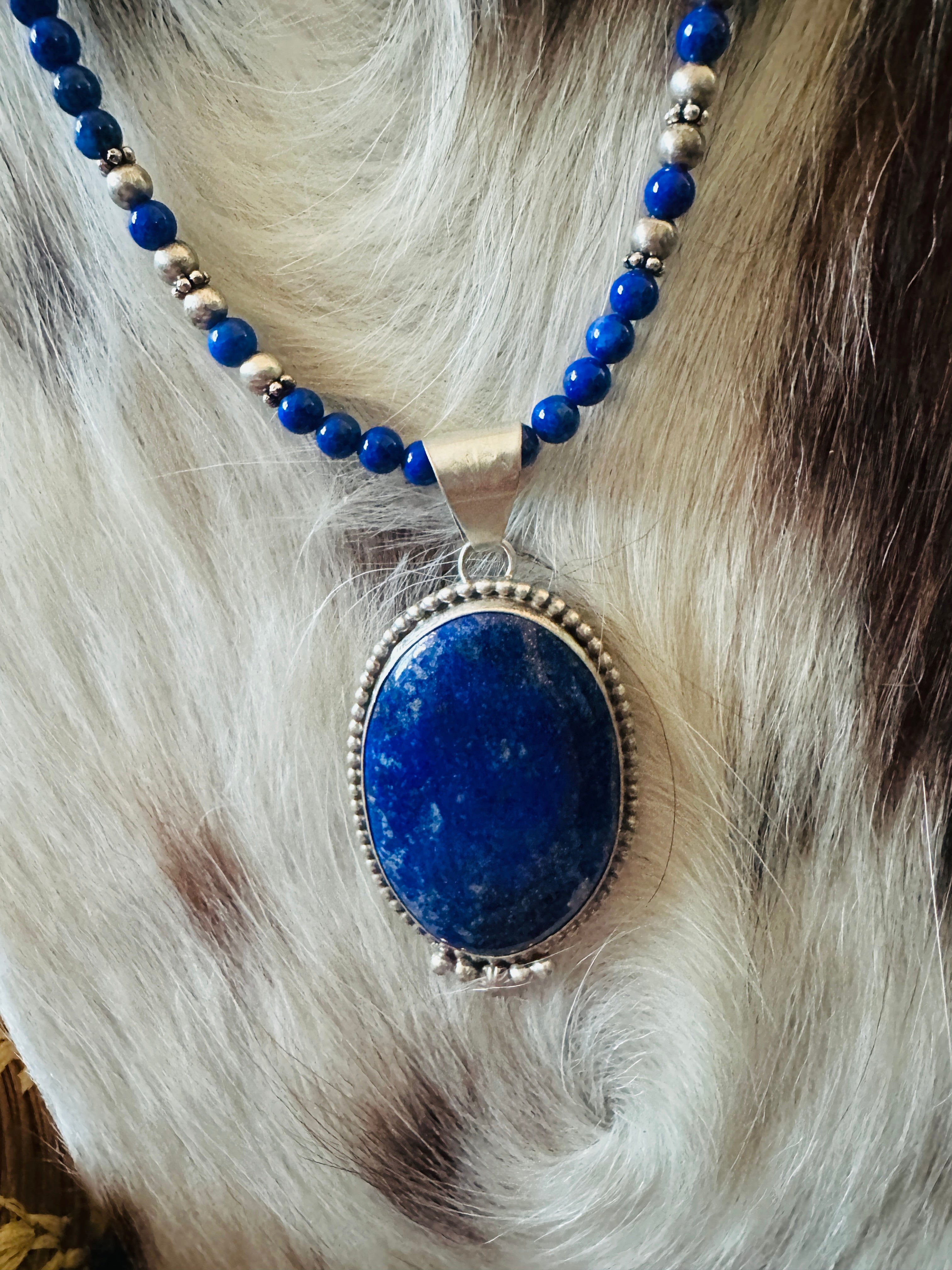 Handcrafted Lapis & Sterling Silver Beaded Necklace
