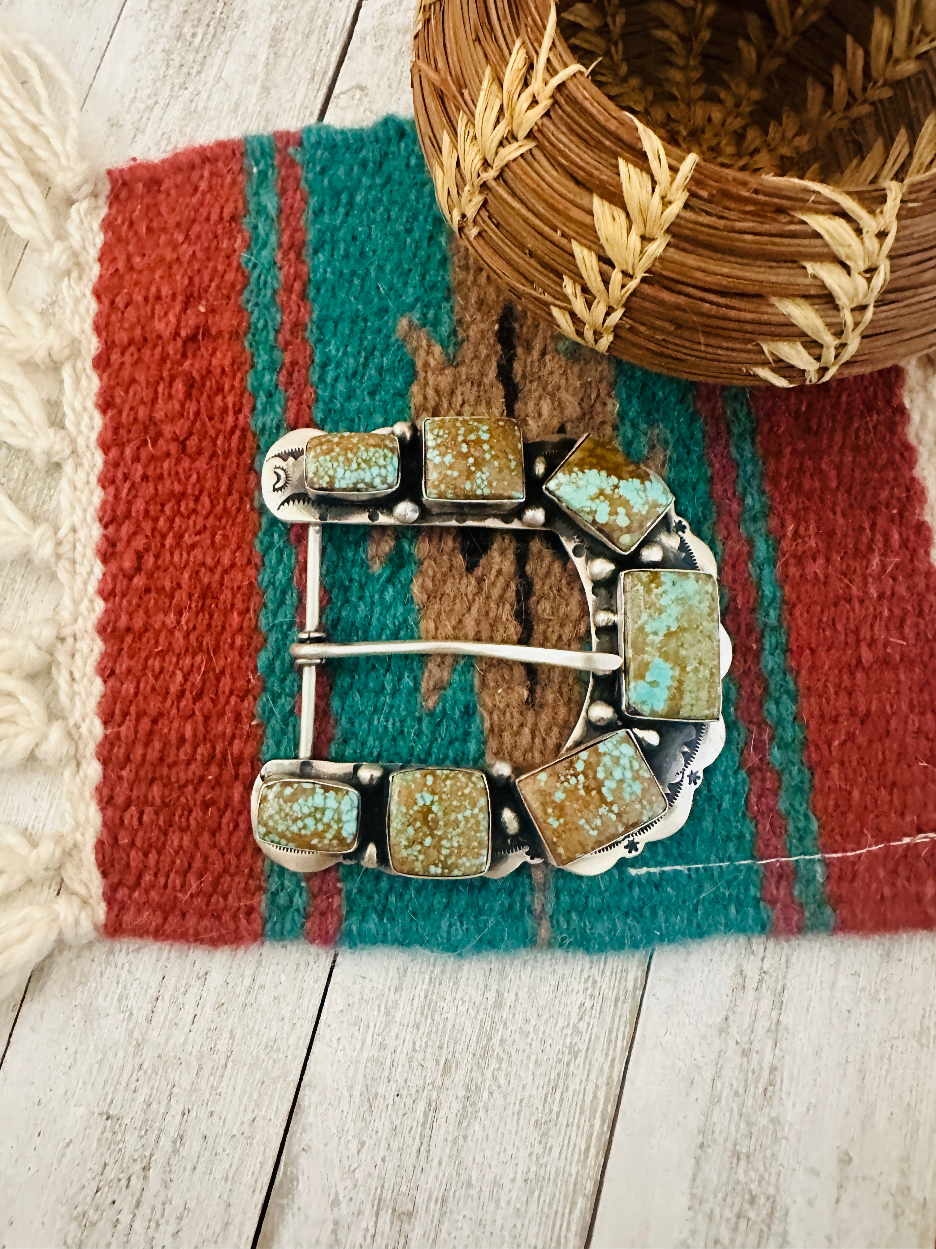 Navajo Number 8 Turquoise & Sterling Silver Belt Buckle by Russell Sam