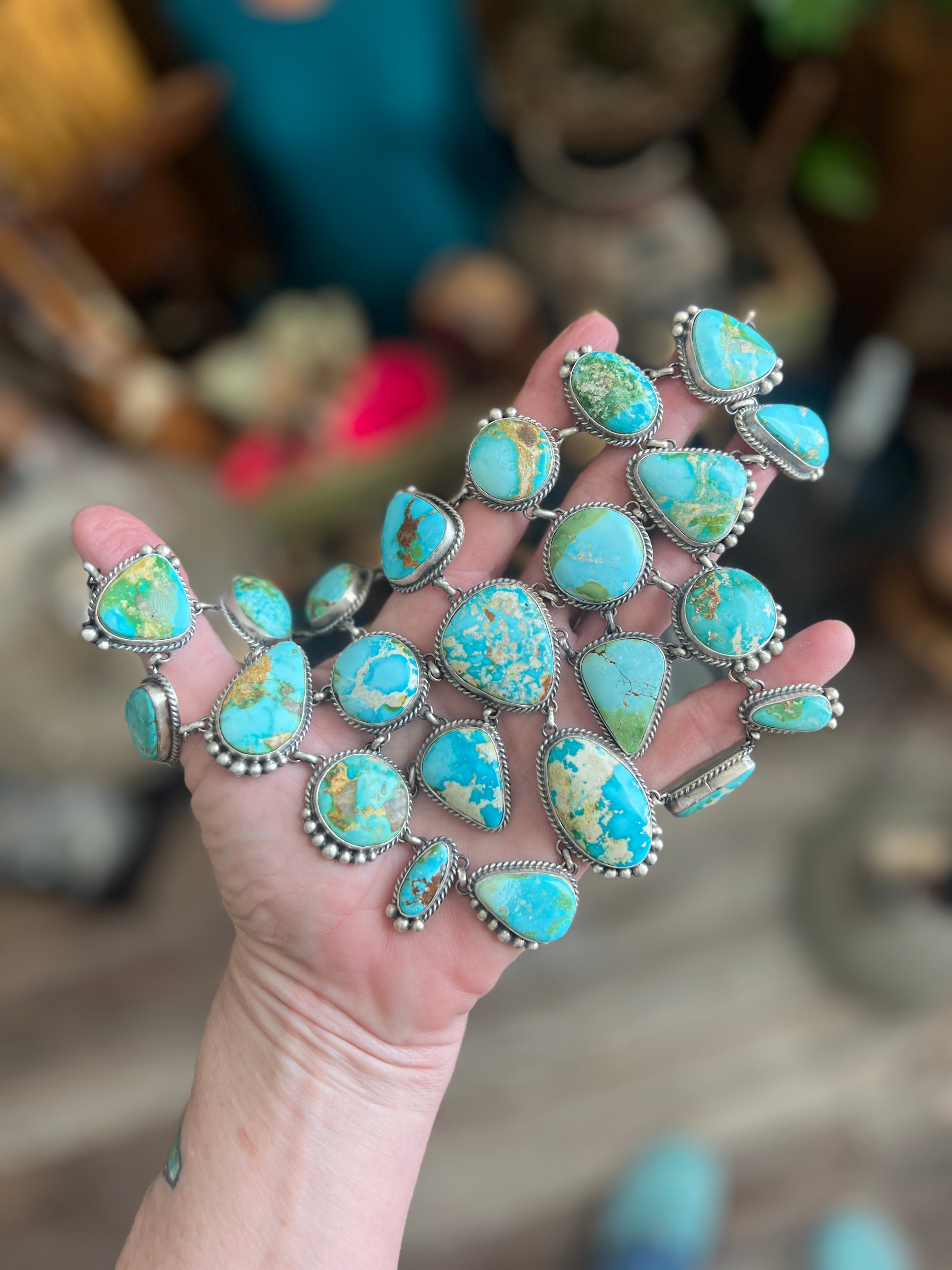 イヤリング㉕ Intricate Handcrafted Sterling Silver and Sonoran Mountain Turquoise B