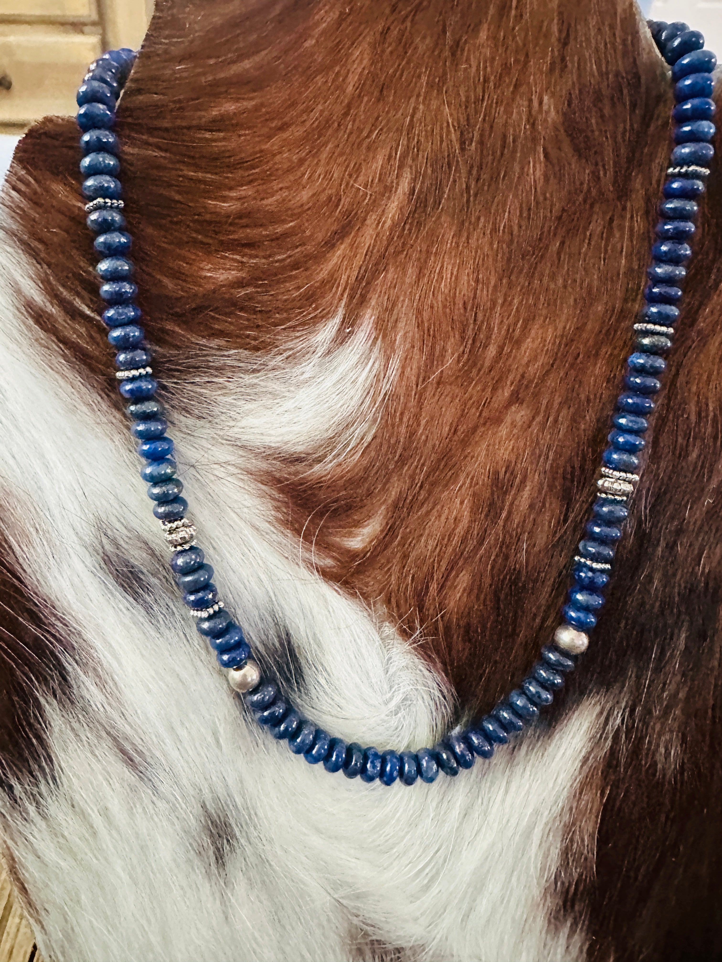 Handcrafted Lapis & Sterling Silver Beaded 16” Necklace by T & R Singer