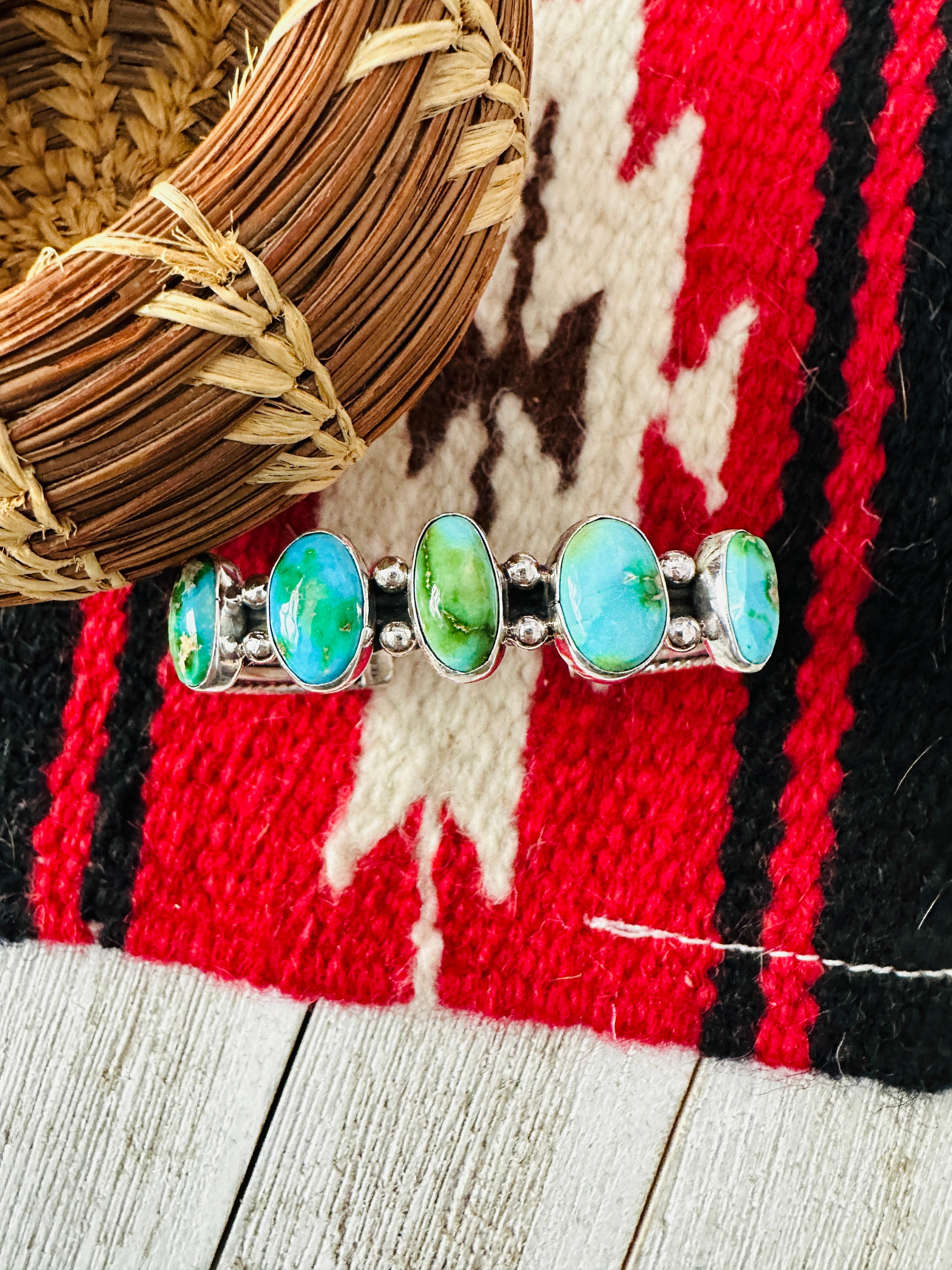 Navajo Sonoran Mountain Turquoise & Sterling Silver Cuff Bracelet