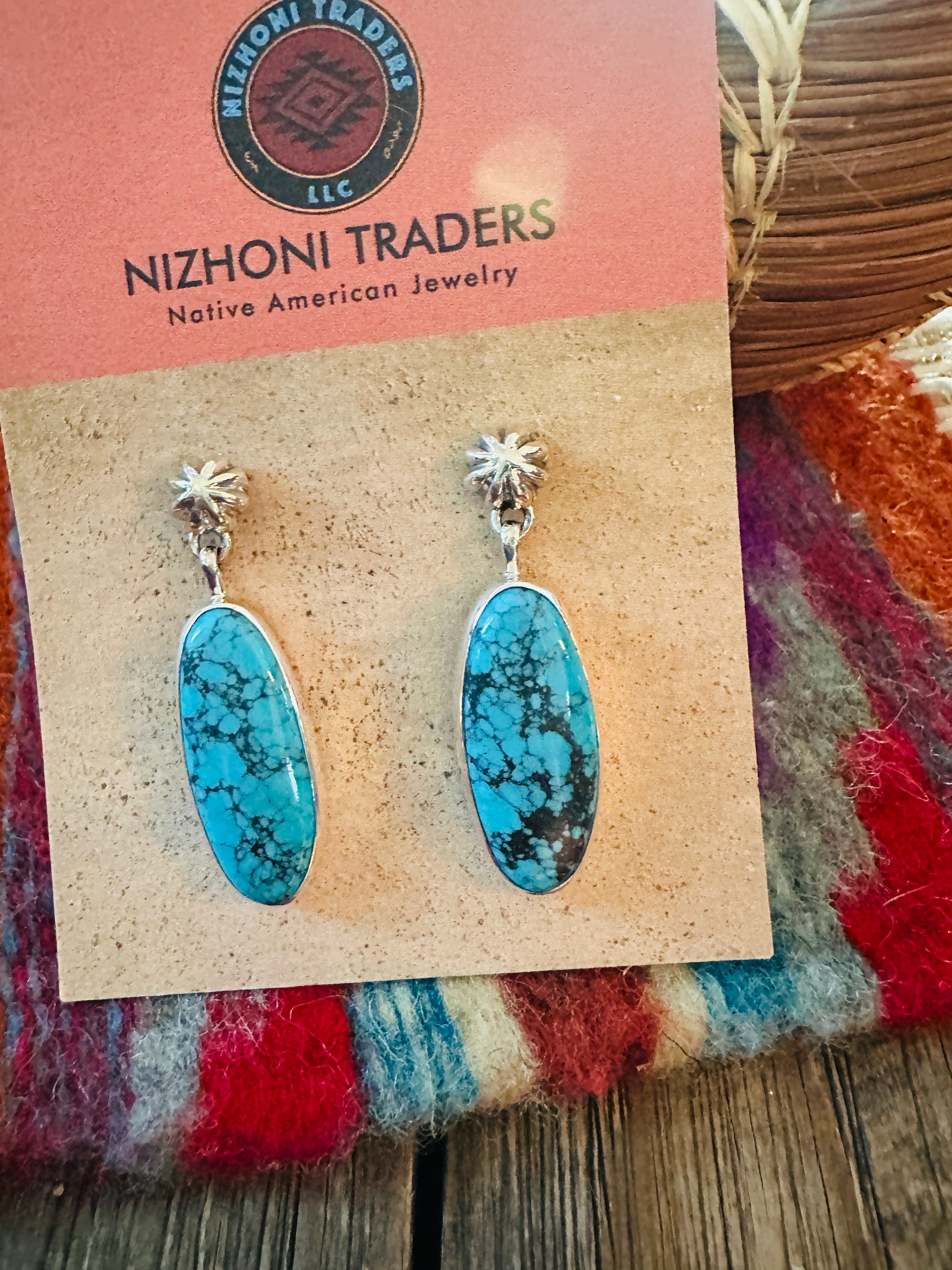 Handcrafted Kingman Turquoise & Sterling Silver Dangle Earrings