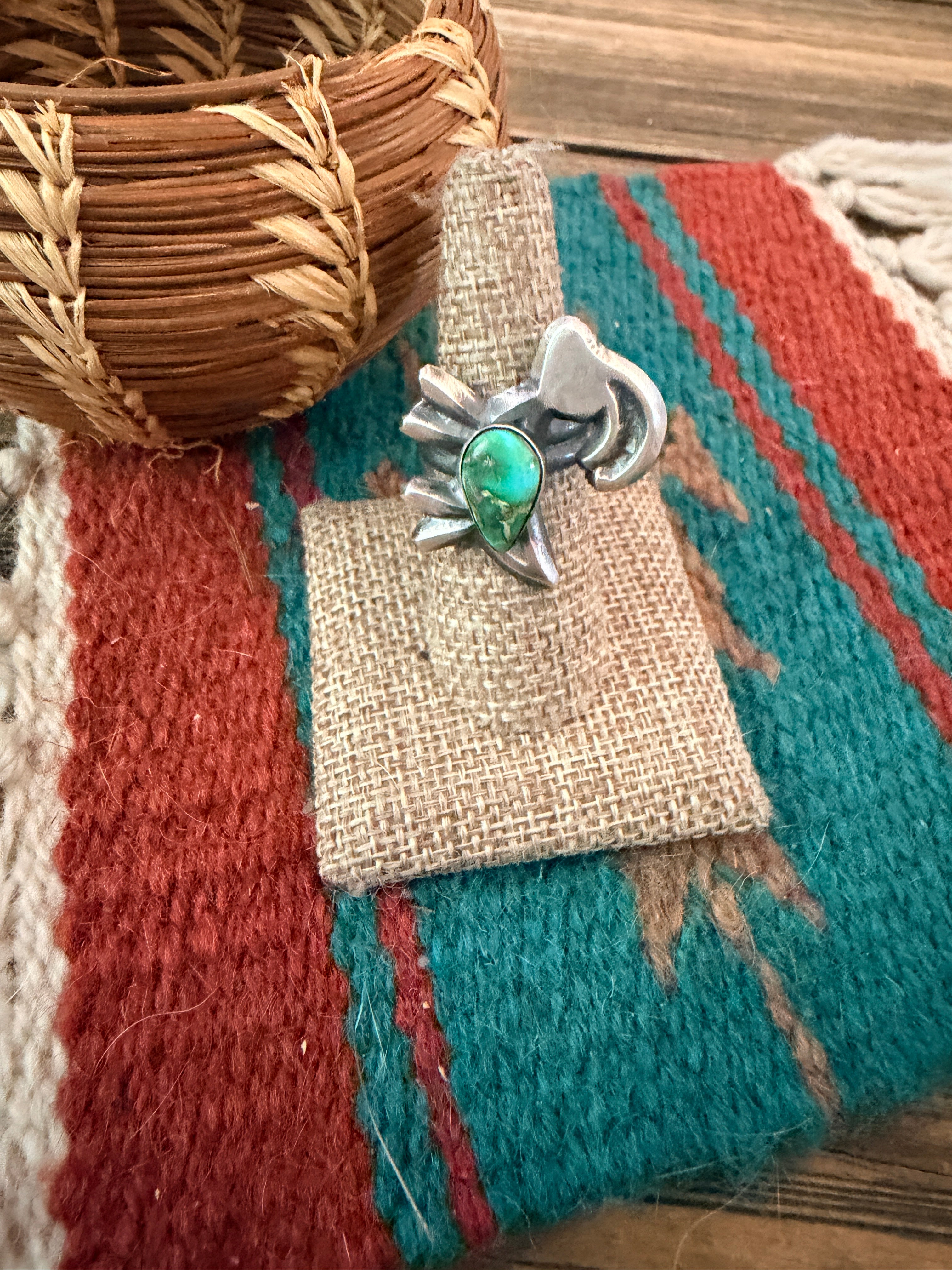 Handcrafted Sonoran Mountain Turquoise and Sterling Silver Goat Ring size 7 by Chimney Butte