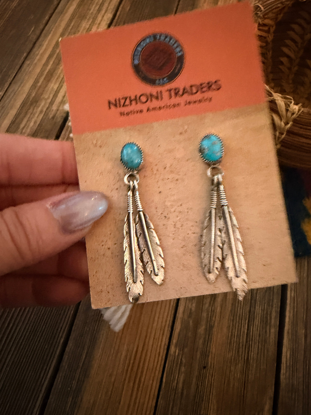 Handcrafted Turquoise & Sterling Silver Feather Dangle Earrings